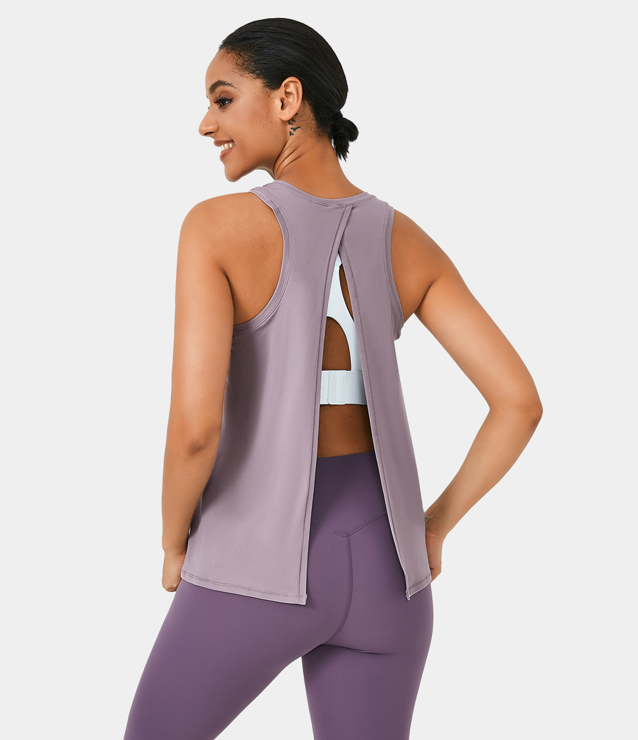 

Halara Split Tie Back Tank Top-No Bra Tank Top - Taro Milk Tea - Amethyst -  golf tops halter top tunic tops sleeveless tops backless top