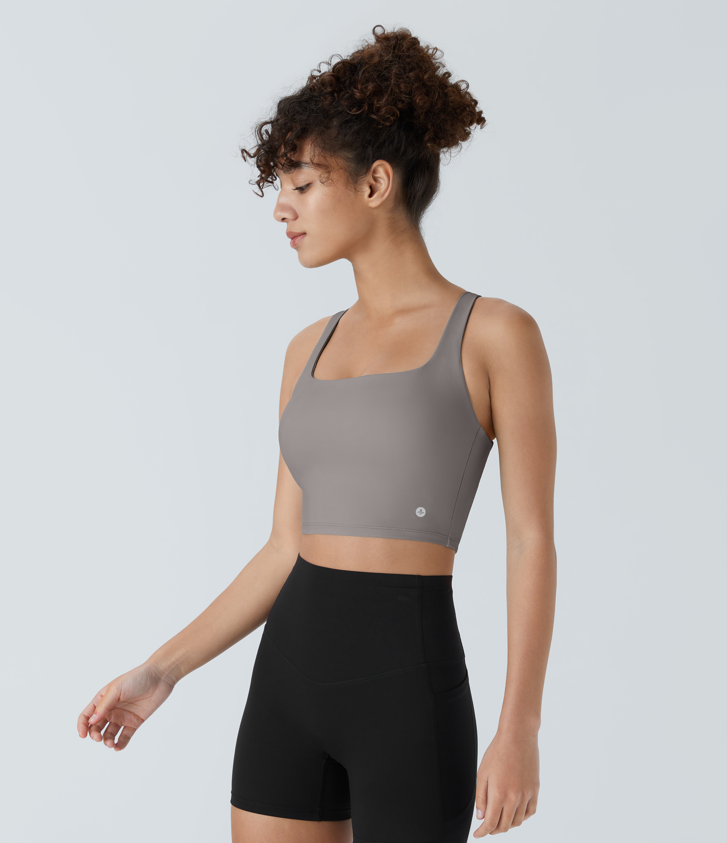 Halara Cloudfulв„ў Air Fabric Square Neck Backless Crisscross Cropped Cool Touch Yoga Tank Top Tank Top - Steel Gray - L golf tops halter top 