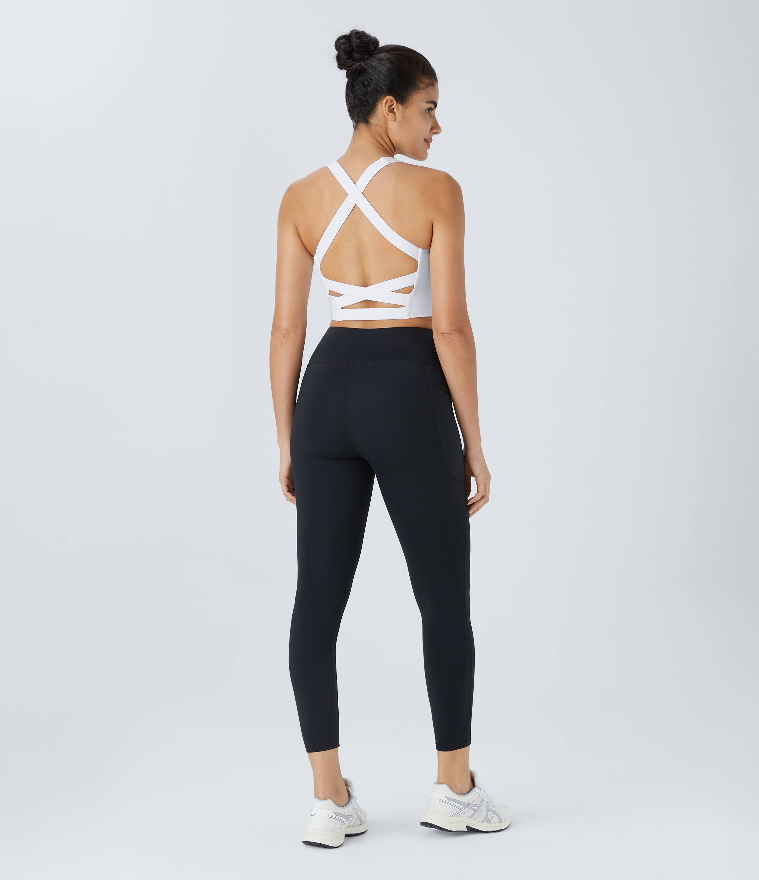 Halara Cloudfulв„ў Air Fabric Square Neck Backless Crisscross Cropped Cool Touch Yoga Tank Top Tank Top - White - L golf tops halter top 