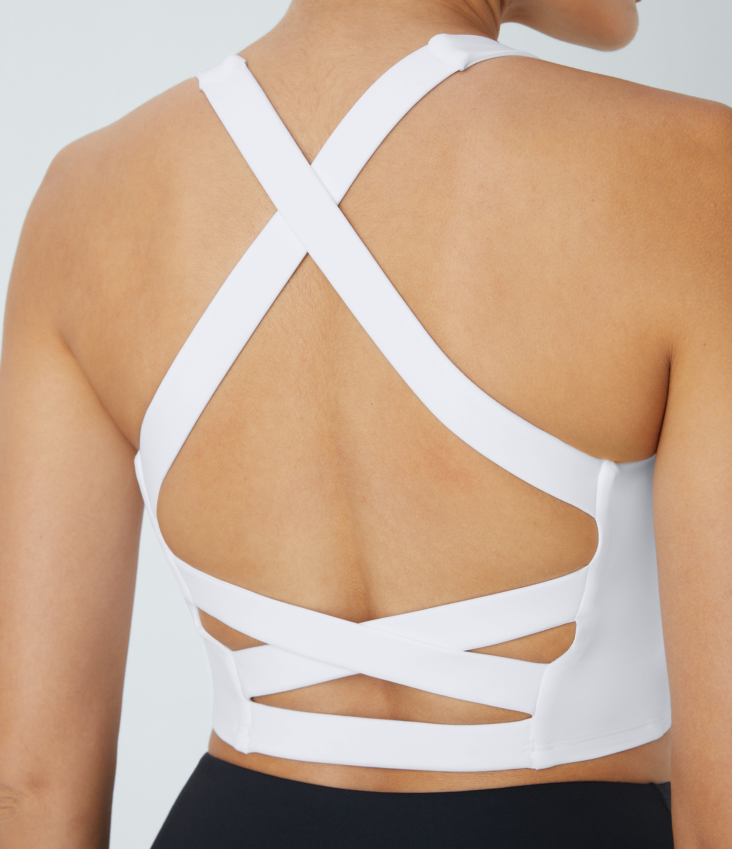 Halara Cloudfulв„ў Air Fabric Square Neck Backless Crisscross Cropped Cool Touch Yoga Tank Top Tank Top - White - L golf tops halter top 