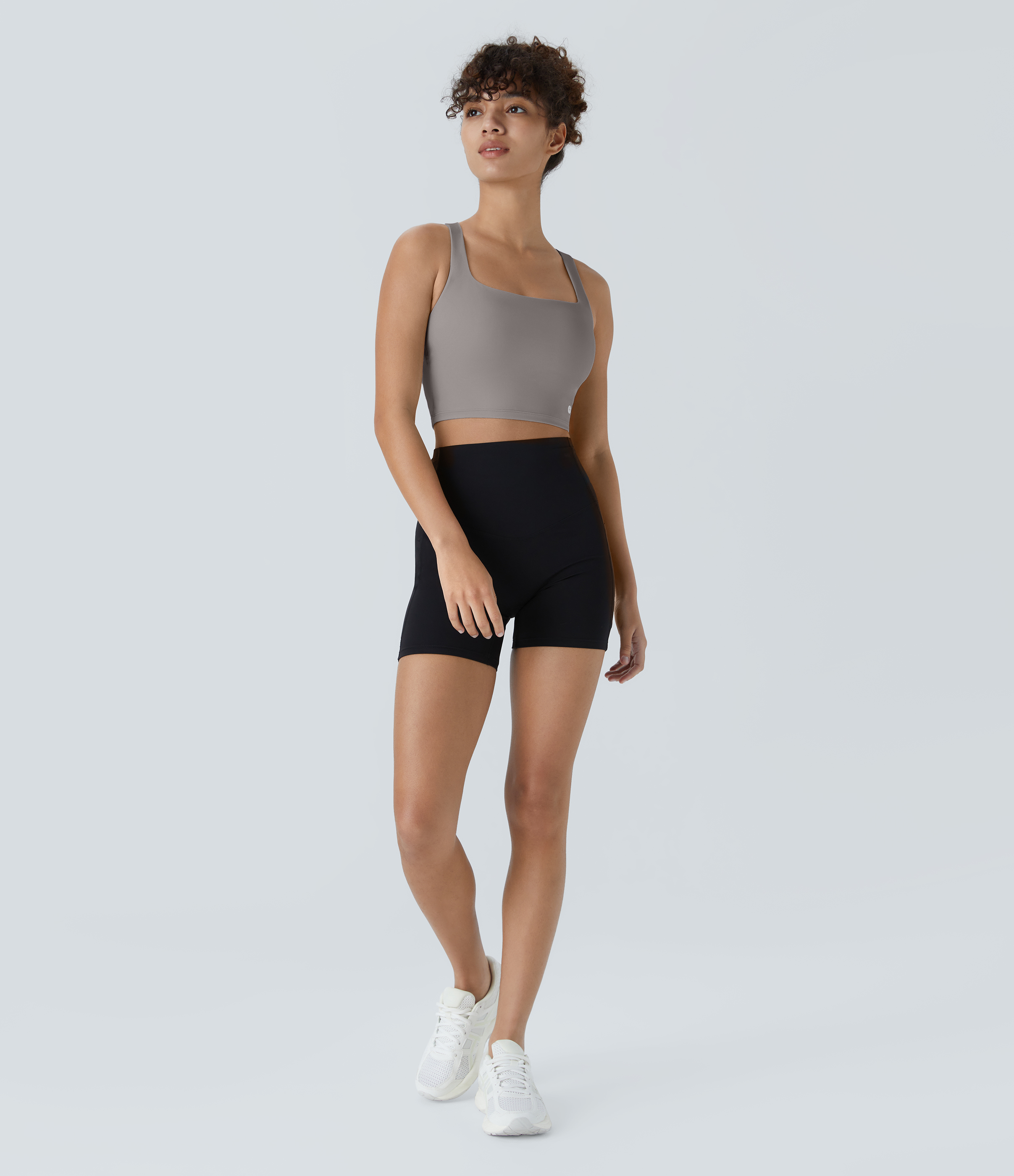 Halara Cloudfulв„ў Air Fabric Square Neck Backless Crisscross Cropped Cool Touch Yoga Tank Top Tank Top - Steel Gray - L golf tops halter top 