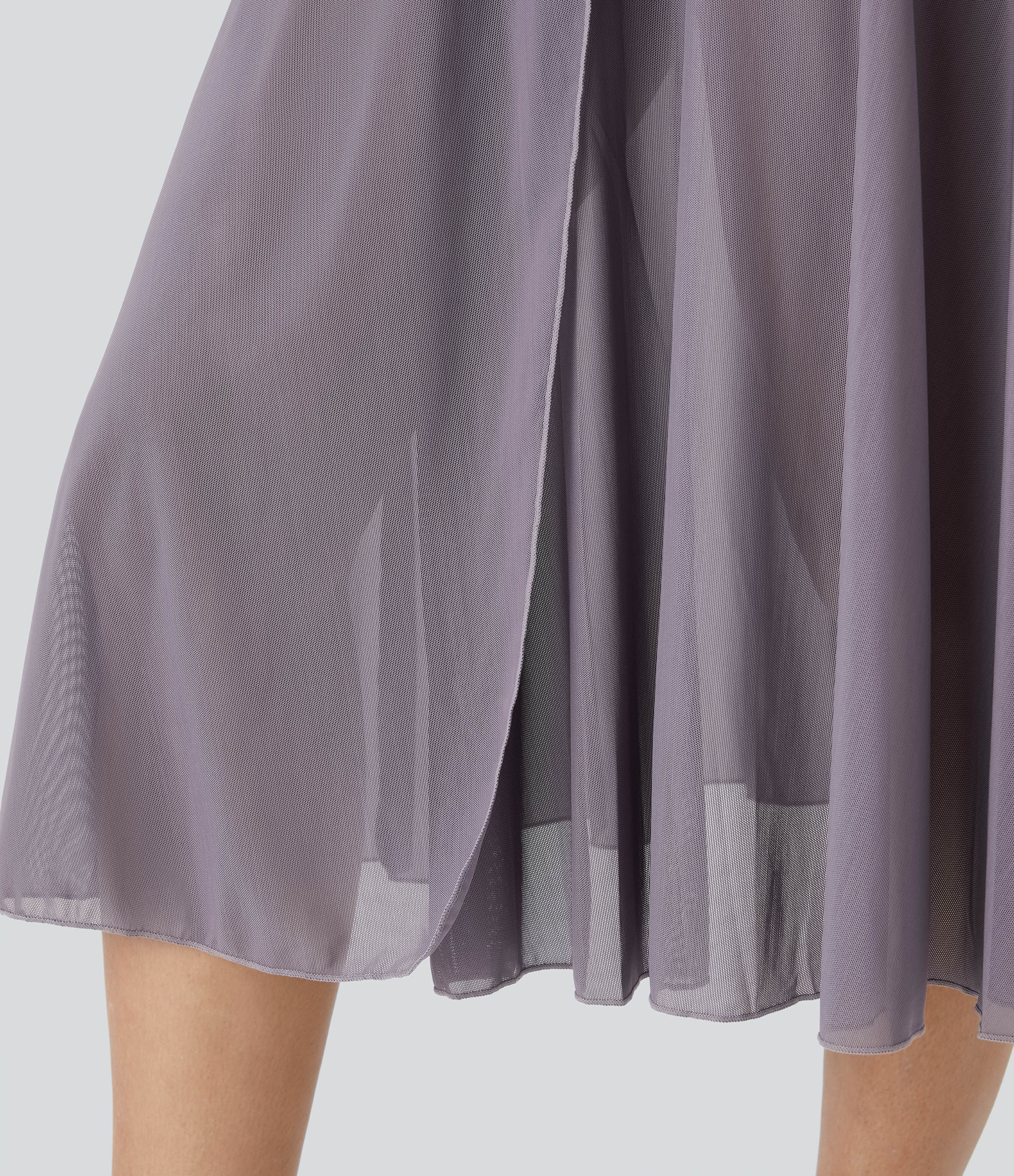 Halara High Waisted Drawstring Contrast Mesh 2-in-1 Side Pocket Flowy Midi Flare Casual Skirt  - Stardust Mauve - XL midi skirt a line skirt 
