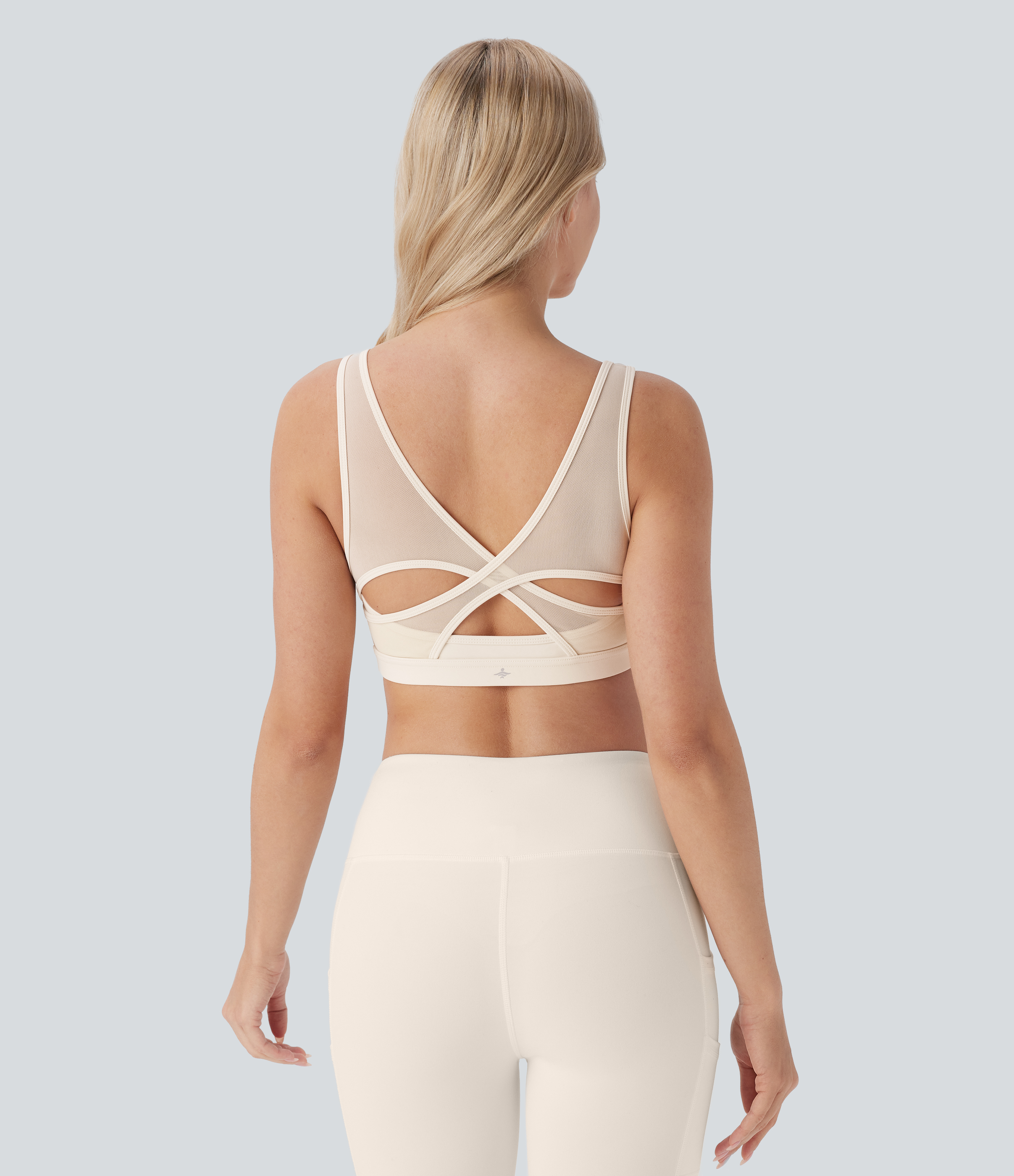 Halara Softlyzeroв„ў Plush Low Support Backless Crisscross Contrast Mesh Yoga Sports Bra  - Solitary Star - XS push up bra strapless bra 