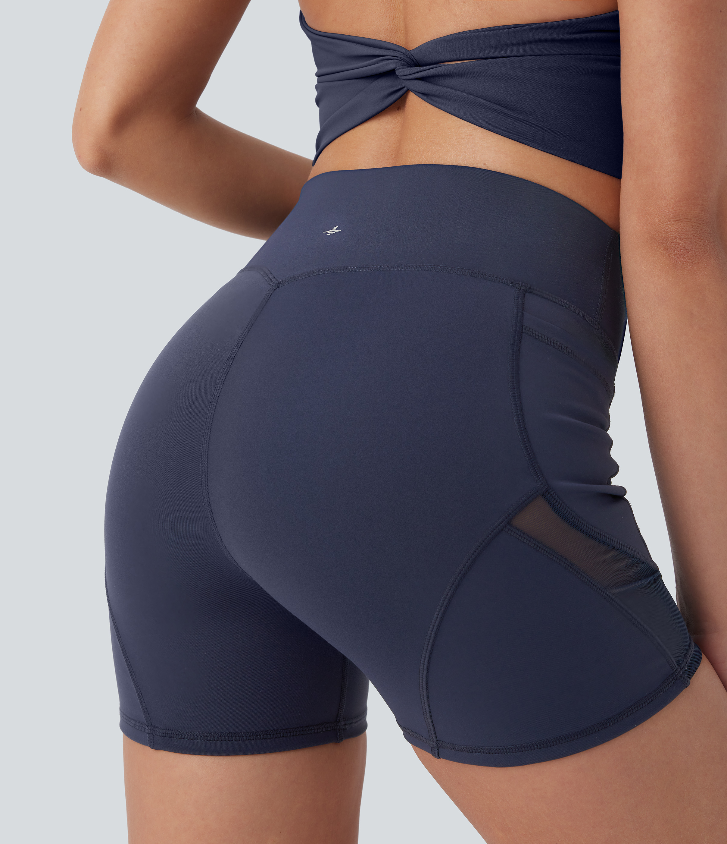 Halara HaloTek Airв„ў High Waisted Side Pocket Contrast Mesh Yoga Biker Shorts 4``  - Midnight Blue - XL biker shorts women black biker shorts 