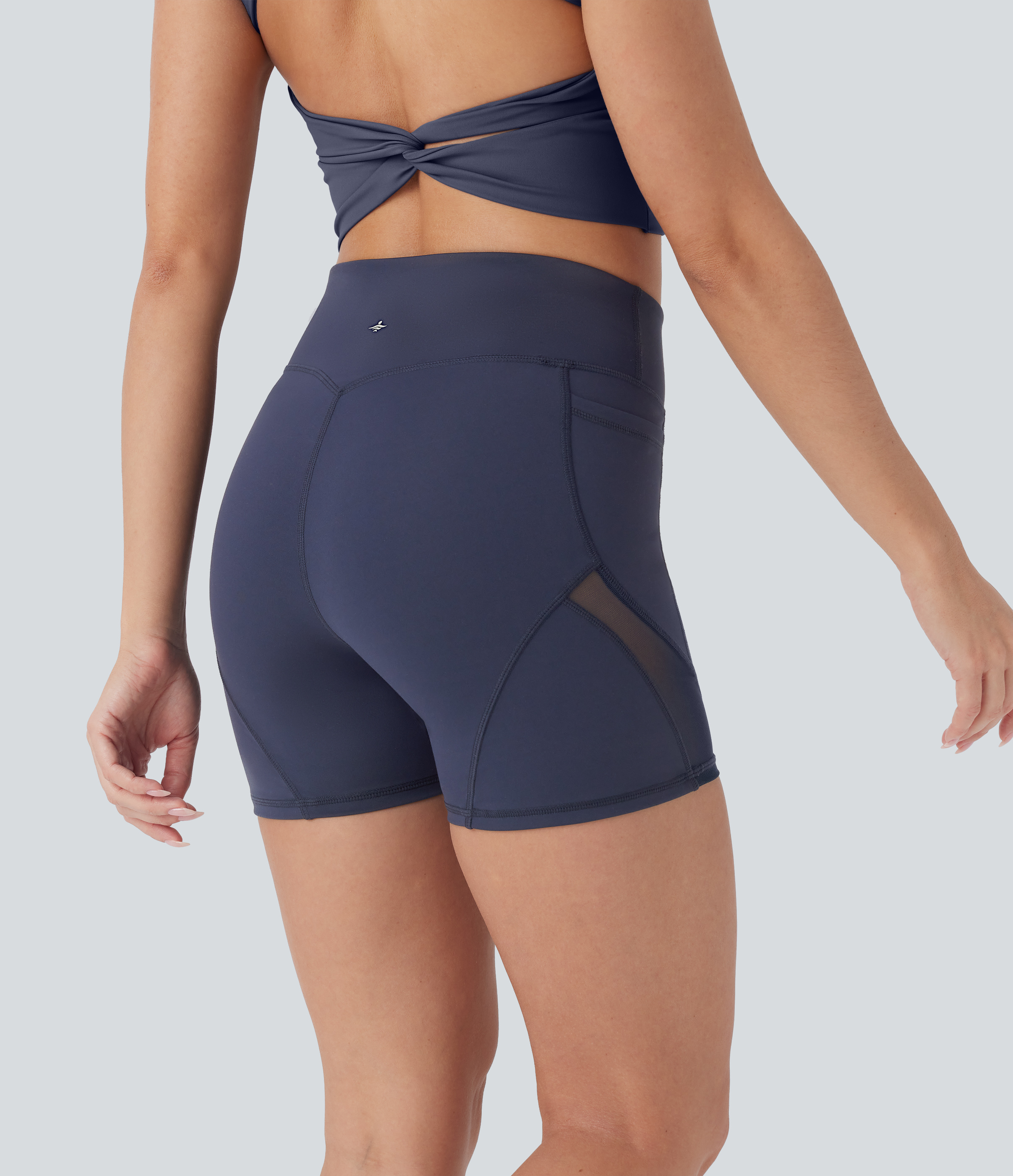 Halara HaloTek Airв„ў High Waisted Side Pocket Contrast Mesh Yoga Biker Shorts 4``  - Midnight Blue - XL biker shorts women black biker shorts 