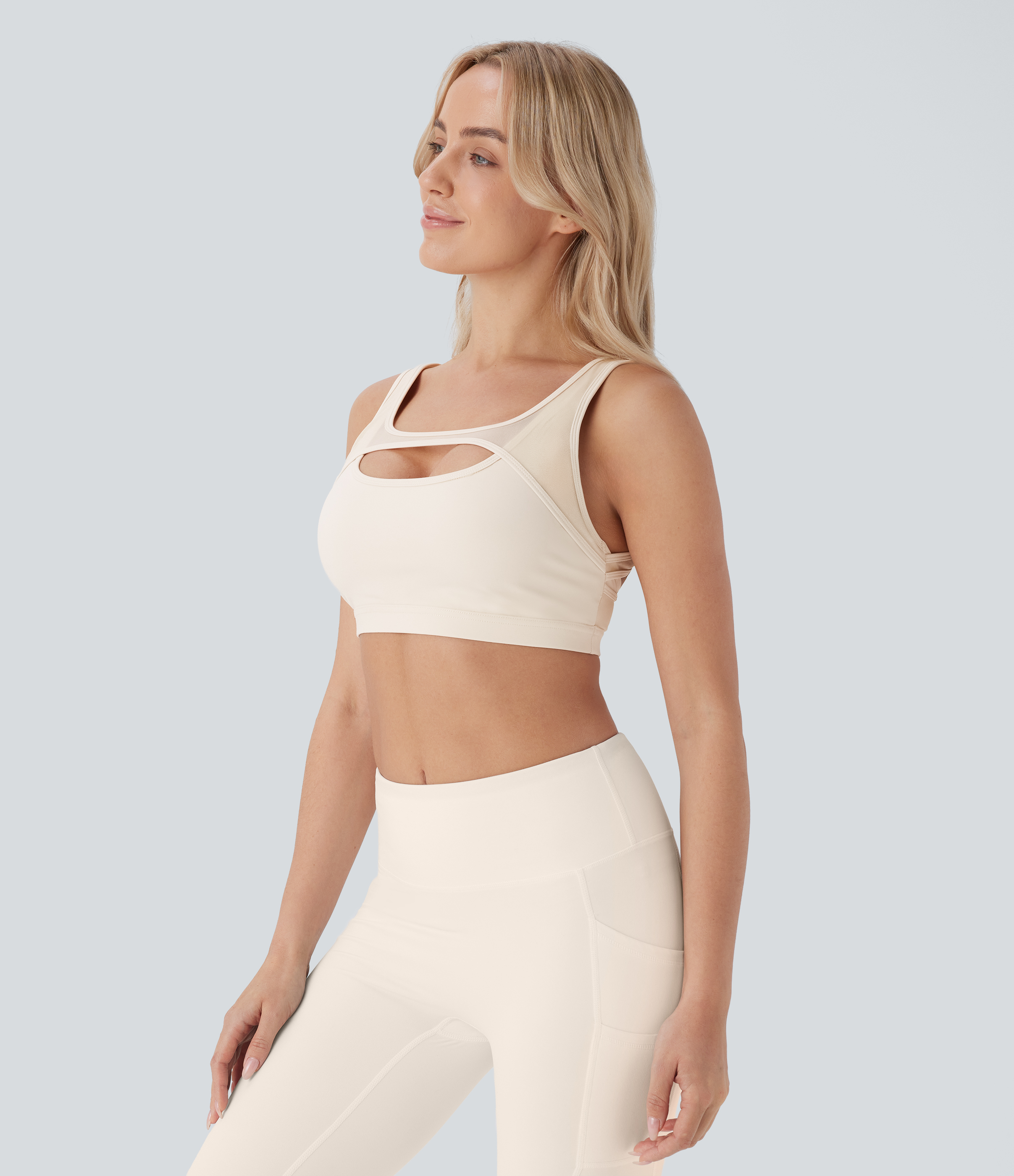 Halara Softlyzeroв„ў Plush Low Support Backless Crisscross Contrast Mesh Yoga Sports Bra  - Solitary Star - XS push up bra strapless bra 