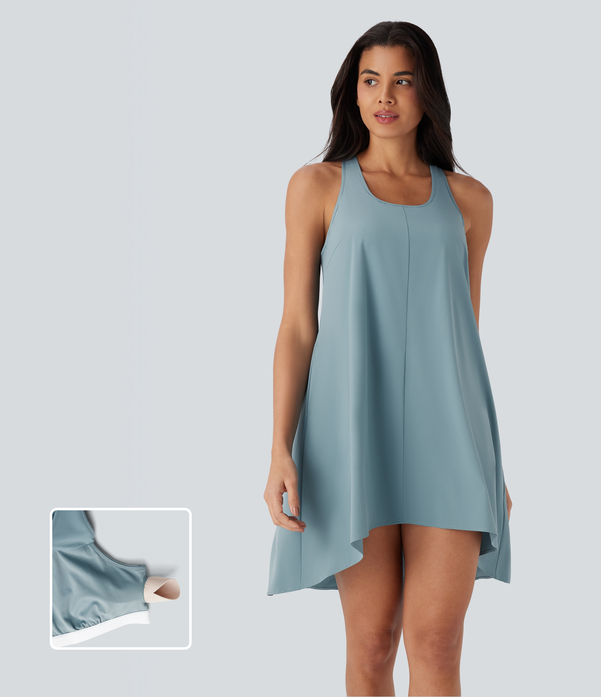 Mini Vestido Breezeful™ secado rápido holgado espalda nadadora bolsillo lateral corte asimétrico