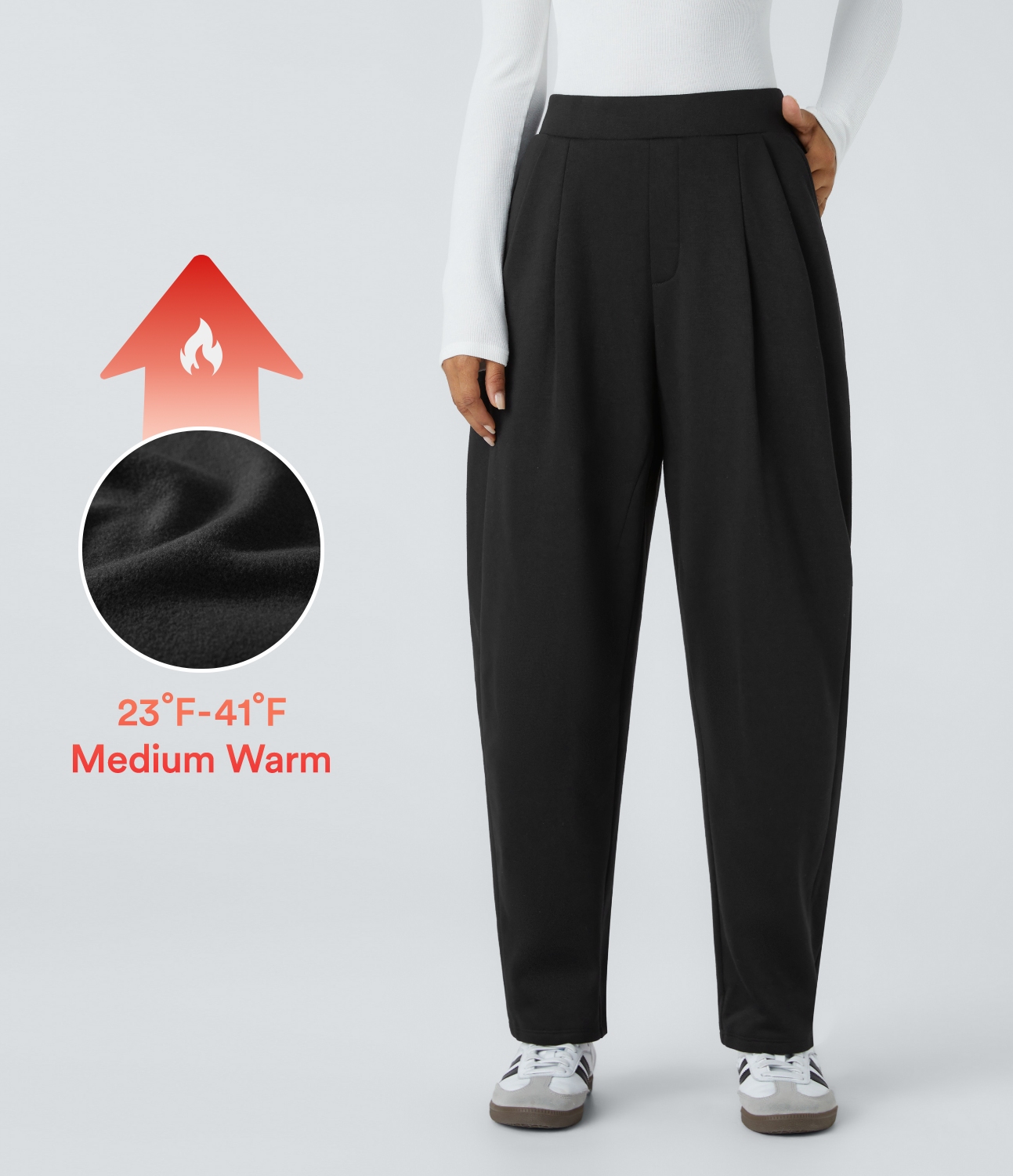 Halara Mid Rise Plicated Side Pocket Barrel Leg Fleece Work Pants  - Black - XS(regular) sweatpants jogger pants stacked sweatpants 