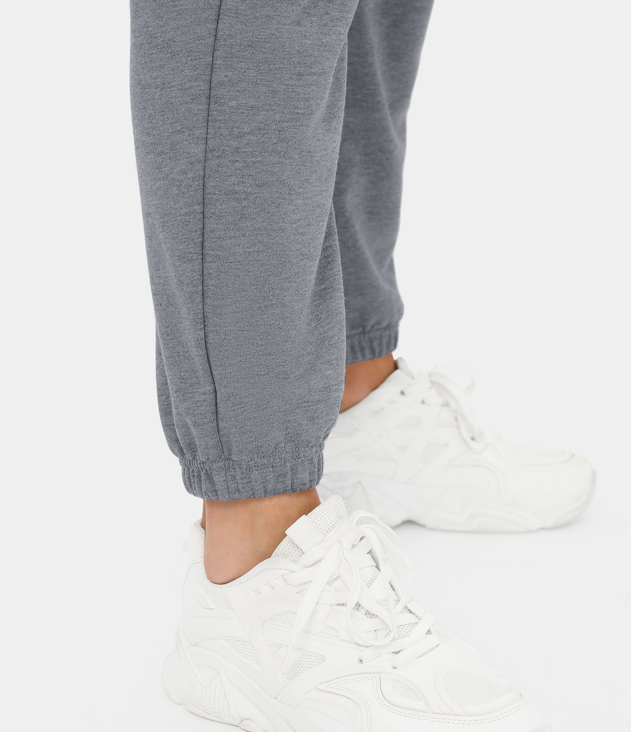 Halara High Waisted Drawstring Side Pocket Plain Casual Cotton Sweatpants  - Fog Gray - M 