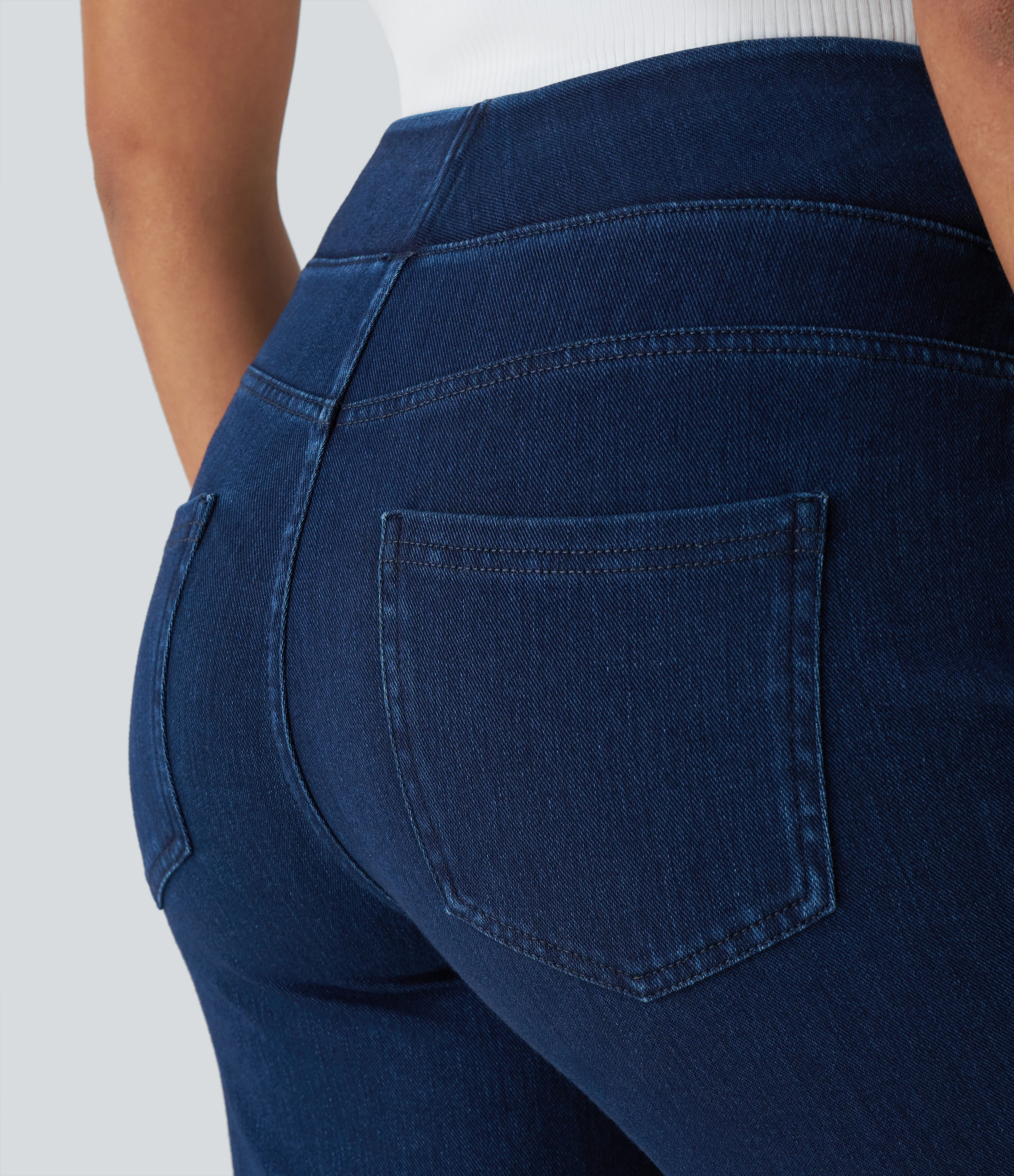 Halara HalaraMagicв„ў Jeans High Waisted Multiple Pockets Straight Leg Stretchy Knit Denim Work Pants  - Denim Indigo - S(regular) sweatpants 