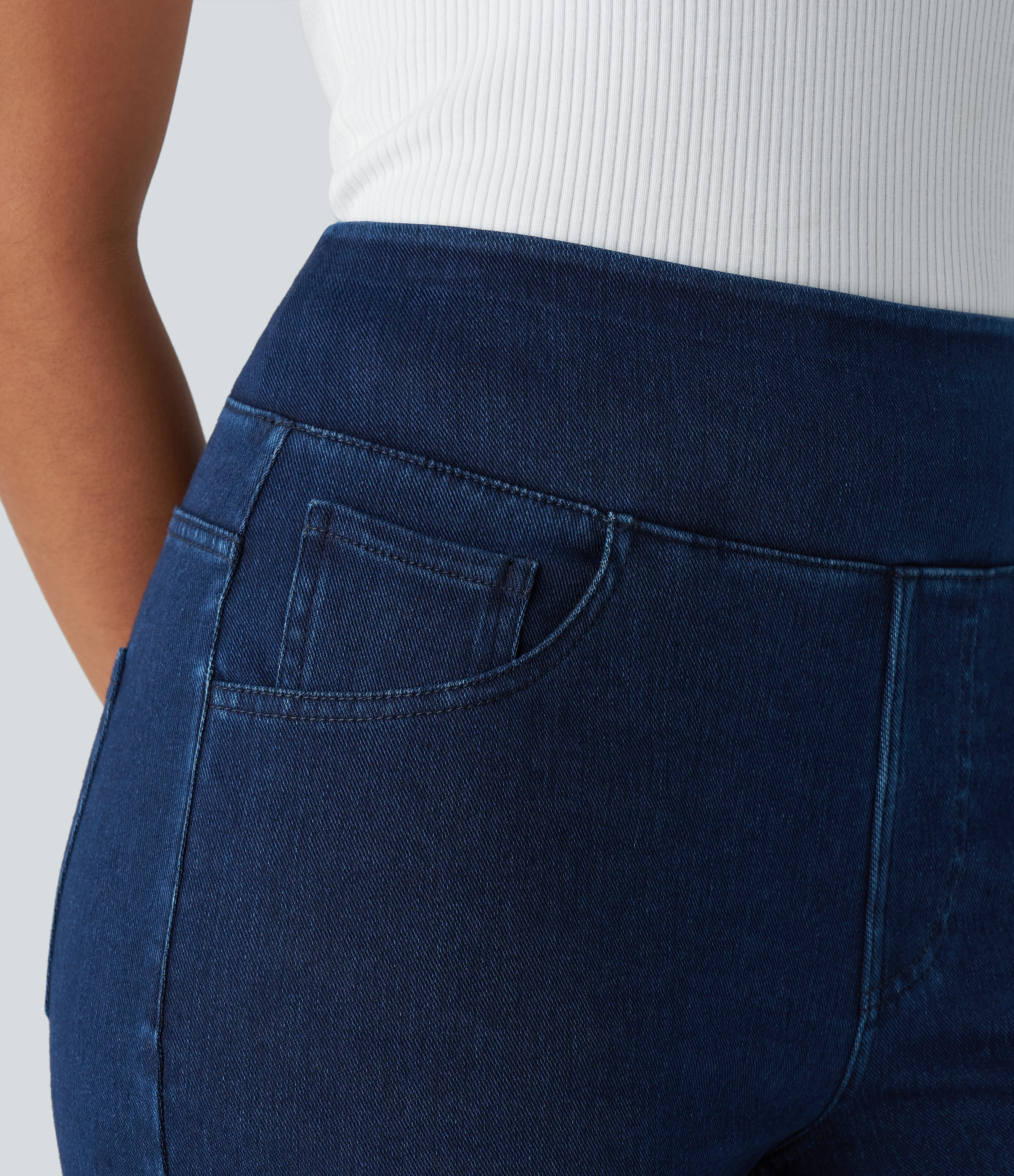 Halara HalaraMagicв„ў Jeans High Waisted Multiple Pockets Straight Leg Stretchy Knit Denim Work Pants  - Denim Indigo - S(regular) sweatpants 