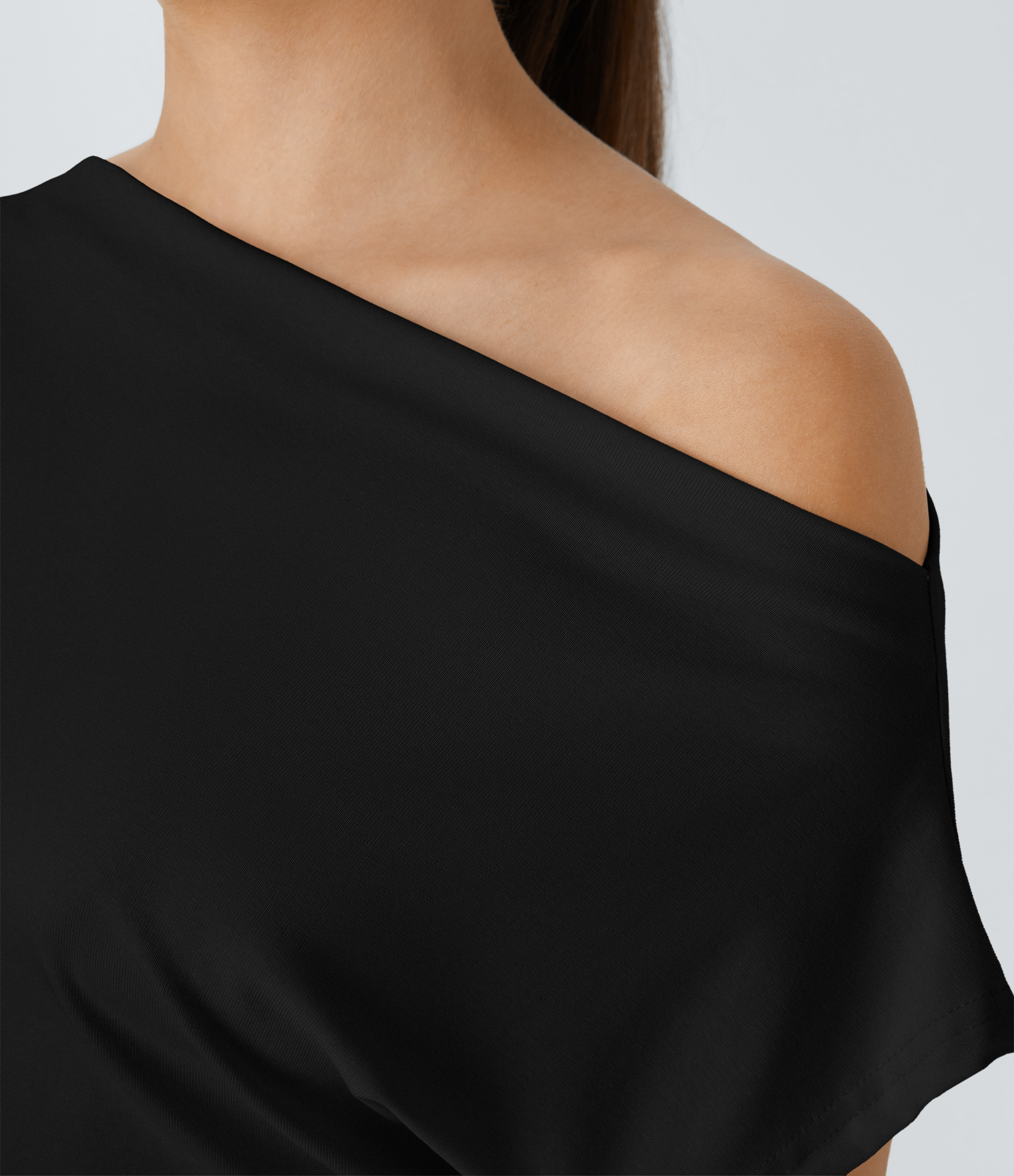 Halara Off Shoulder Short Sleeve Ruched Casual Cotton Top Tank Top - Black - S golf tops halter top tunic tops sleeveless tops backless top 