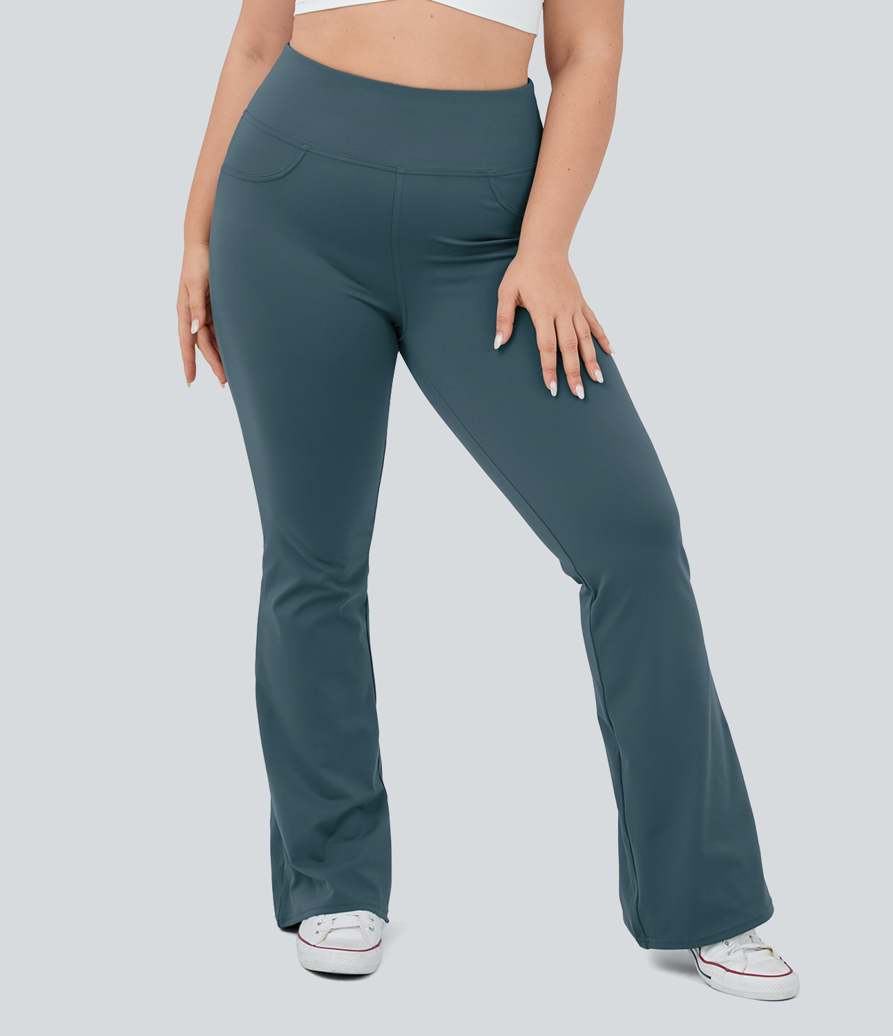 Halara High Waisted Back Pocket Flare Yoga Plus Size Leggings  - Misty Cyan Blue - 2X(regular) 