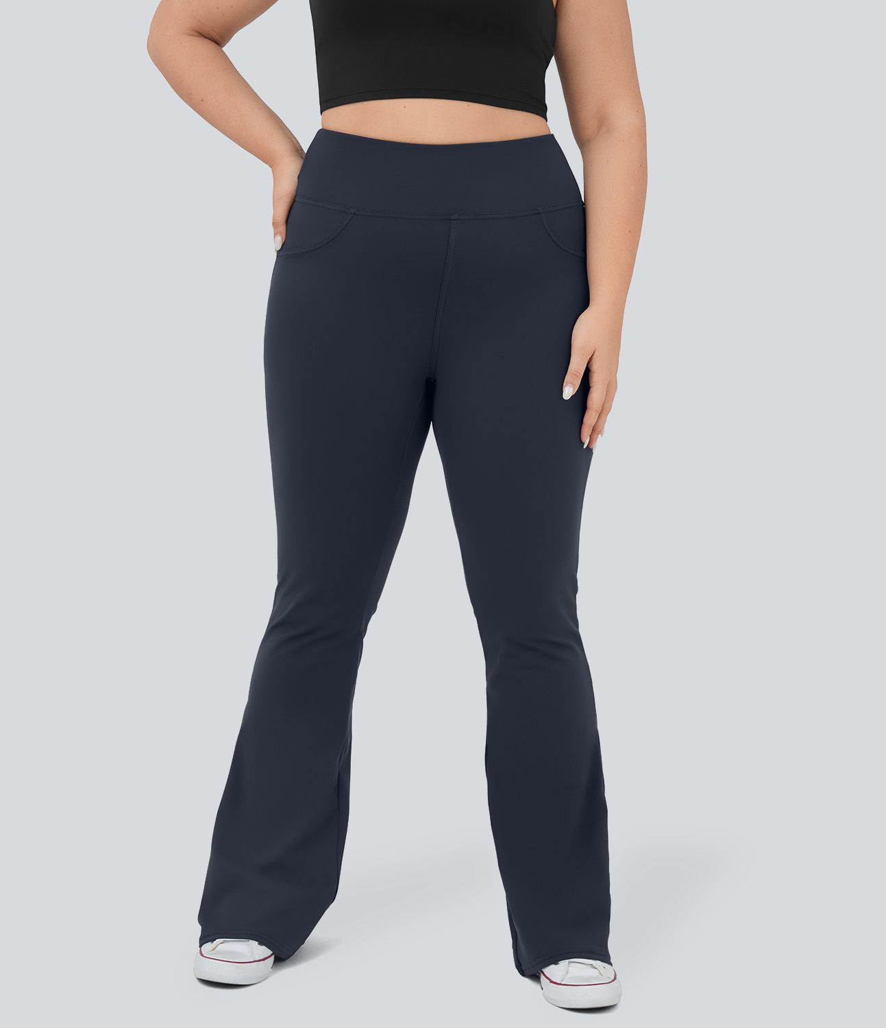 Halara High Waisted Back Pocket Flare Yoga Plus Size Leggings  - Midnight Blue - 2X(regular) 