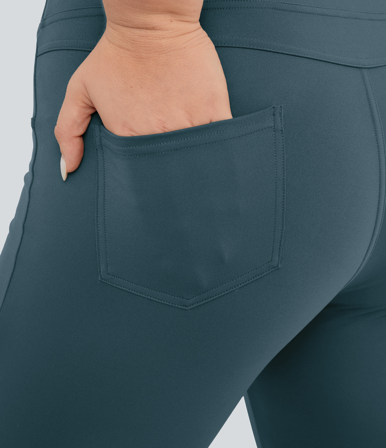 Halara High Waisted Back Pocket Flare Yoga Plus Size Leggings  - Misty Cyan Blue - 2X(regular) 