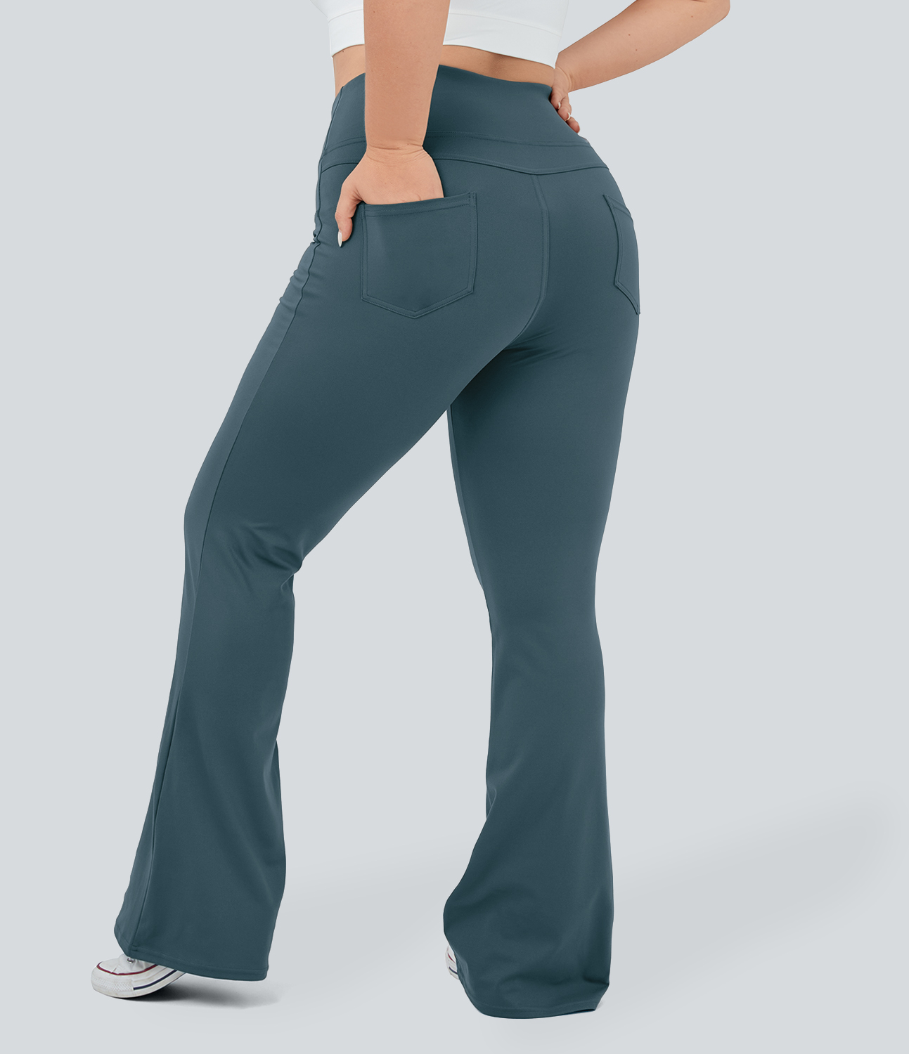 Halara High Waisted Back Pocket Flare Yoga Plus Size Leggings  - Misty Cyan Blue - 2X(regular) 