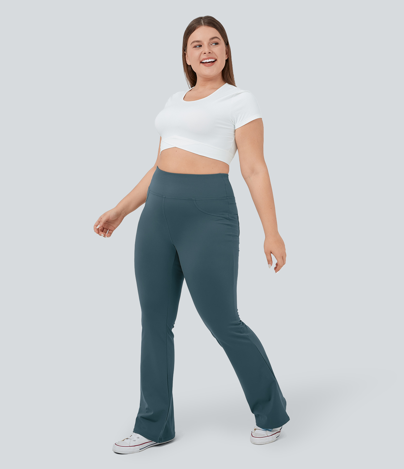 Halara High Waisted Back Pocket Flare Yoga Plus Size Leggings  - Misty Cyan Blue - 2X(regular) 