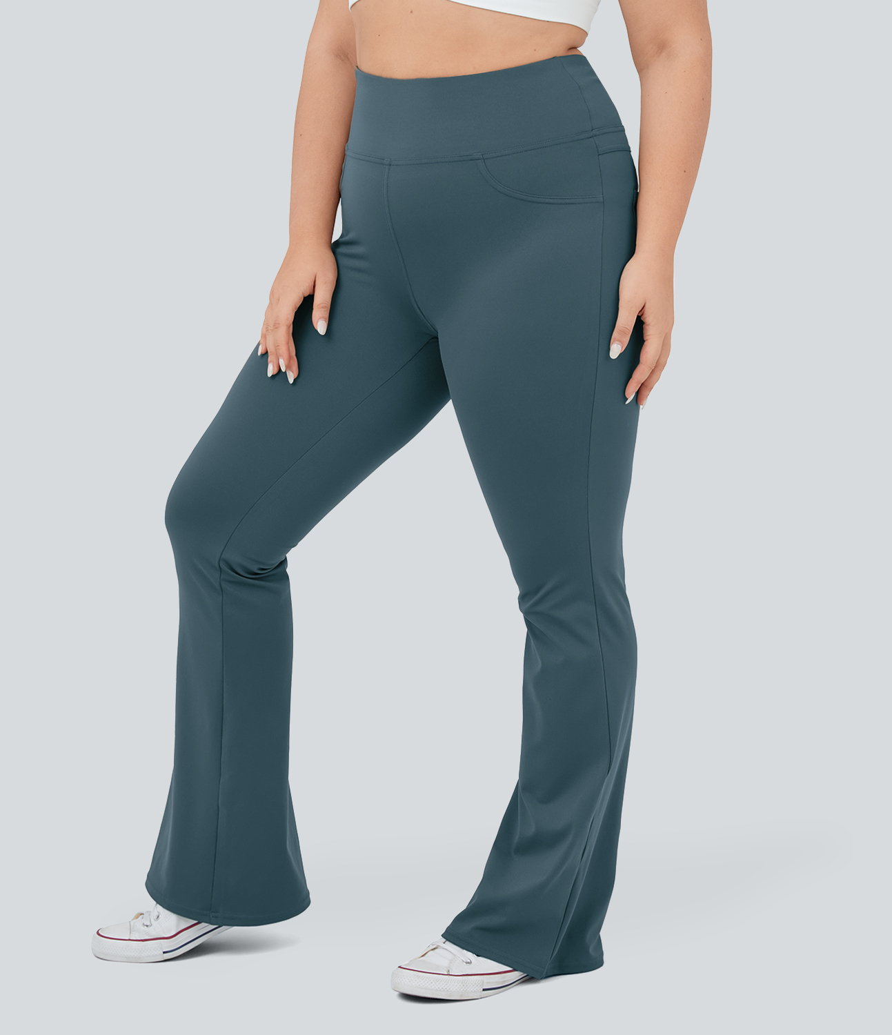 Halara High Waisted Back Pocket Flare Yoga Plus Size Leggings  - Misty Cyan Blue - 2X(regular) 