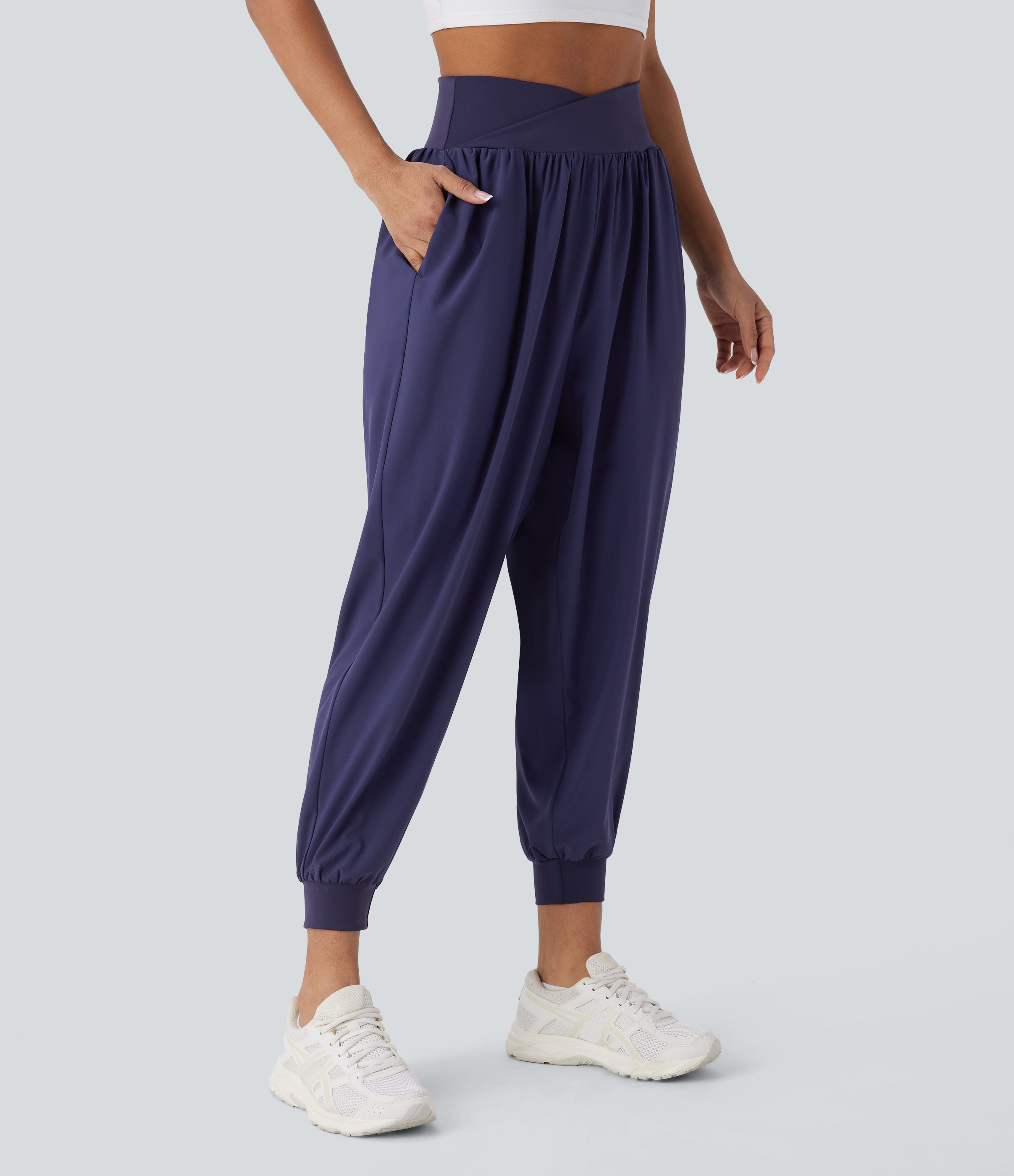 Halara Breezefulв„ў Crossover High Waisted Side Pockets Quick Dry Yoga Joggers  - Black Diamond Blue - L(regular) 