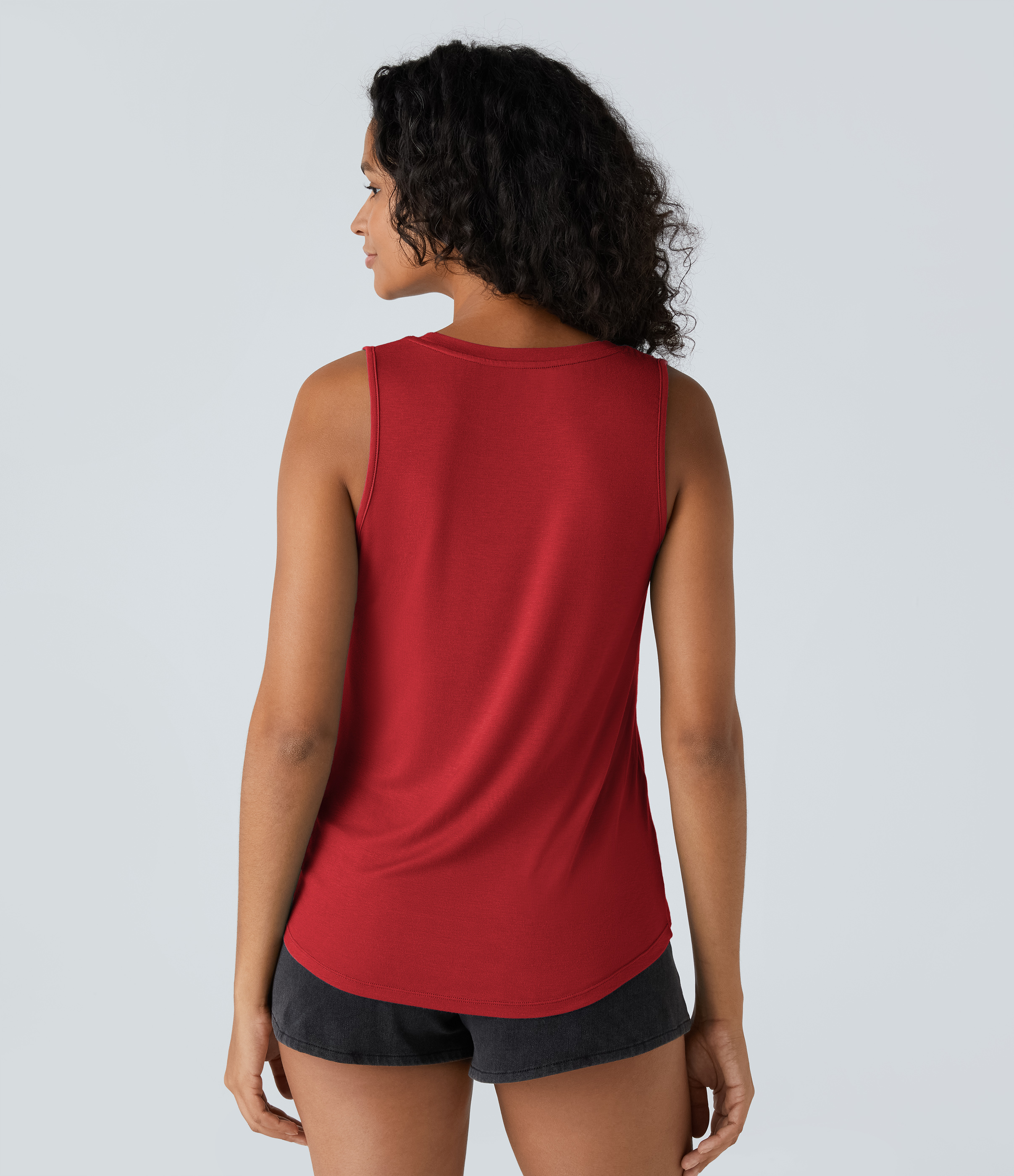 Halara Ribbed Round Neck Basic Casual Tank Top Tank Top - Rubicondo - L golf tops halter top tunic tops sleeveless tops backless top 