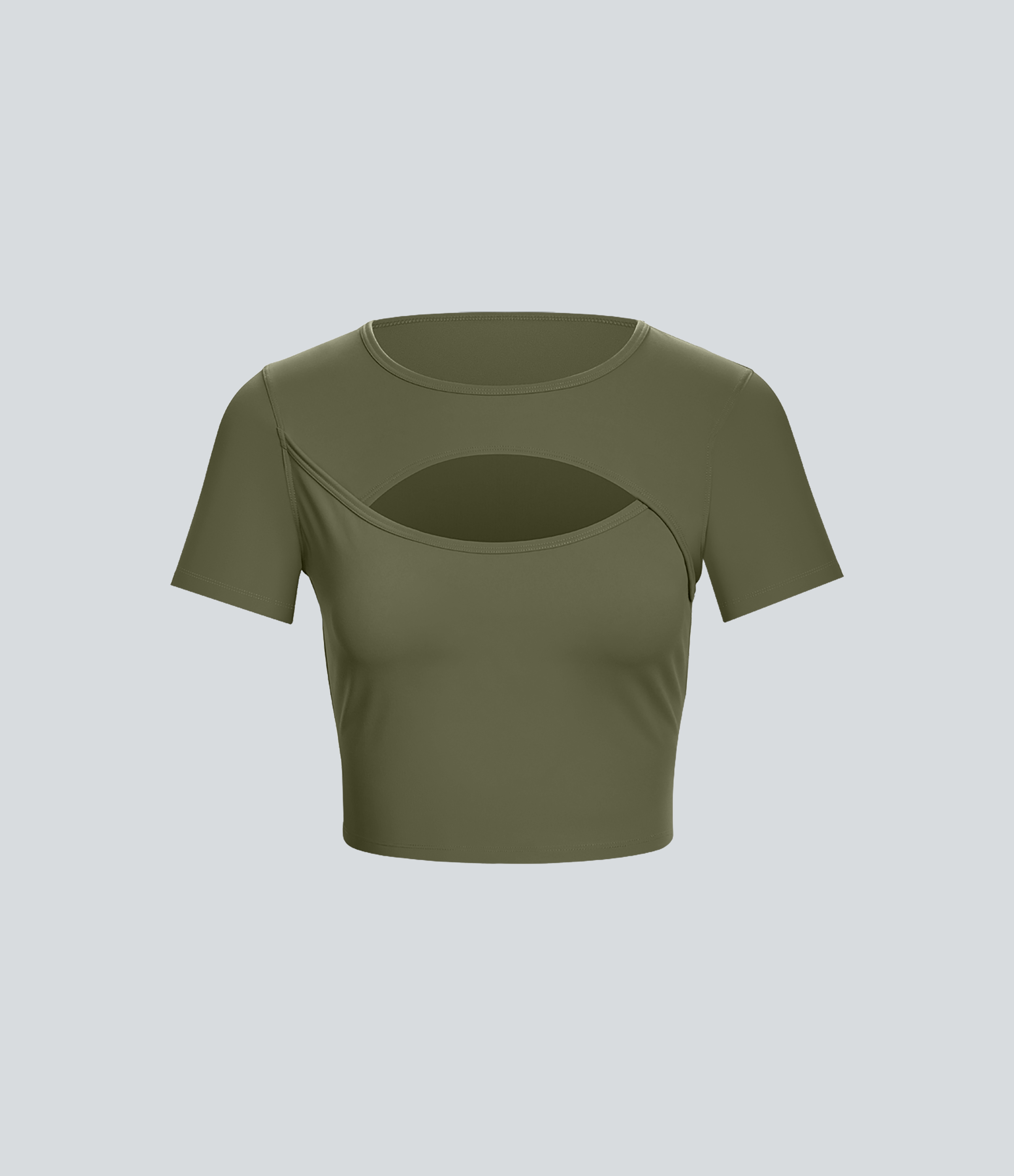 Halara Cloudfulв„ў Fabric Round Neck Cut Out Short Sleeve Cropped Barre Ballet Dance Sports Top  - Grass Grey Green - XS 