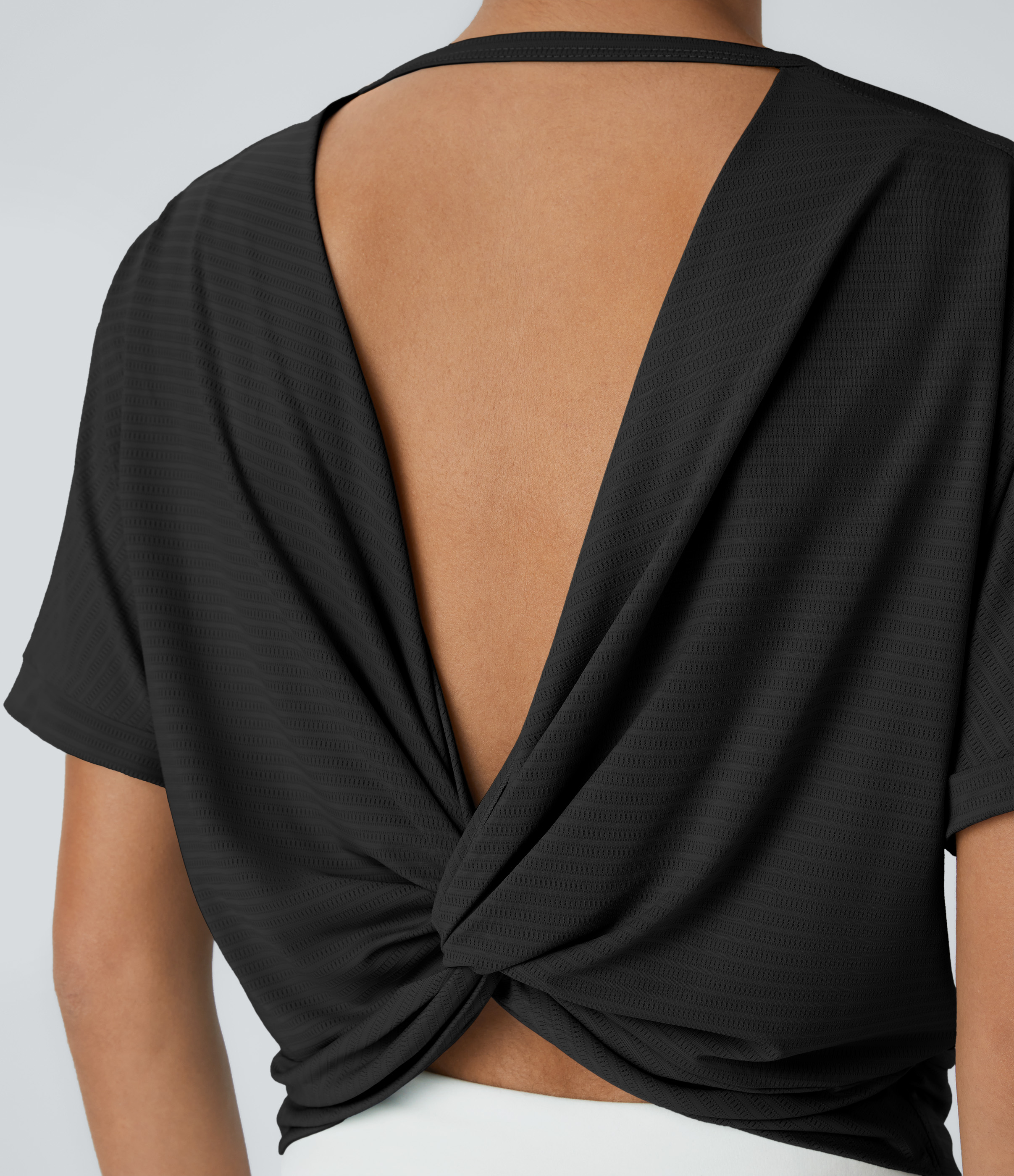Halara Short Sleeve Twisted Cut Out Yoga Sports Top  - Black - XXS 