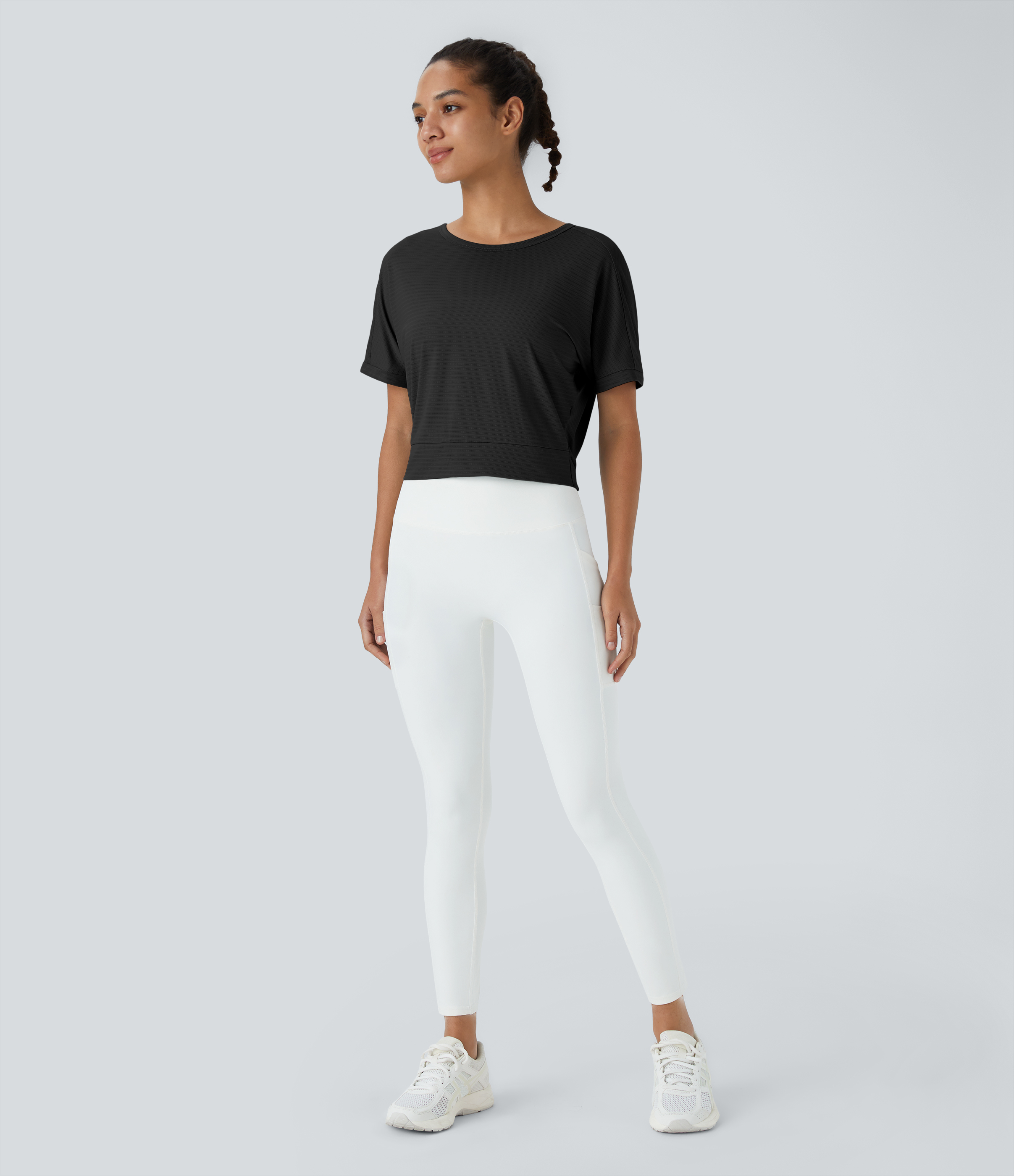 Halara Short Sleeve Twisted Cut Out Yoga Sports Top  - Black - XXS 