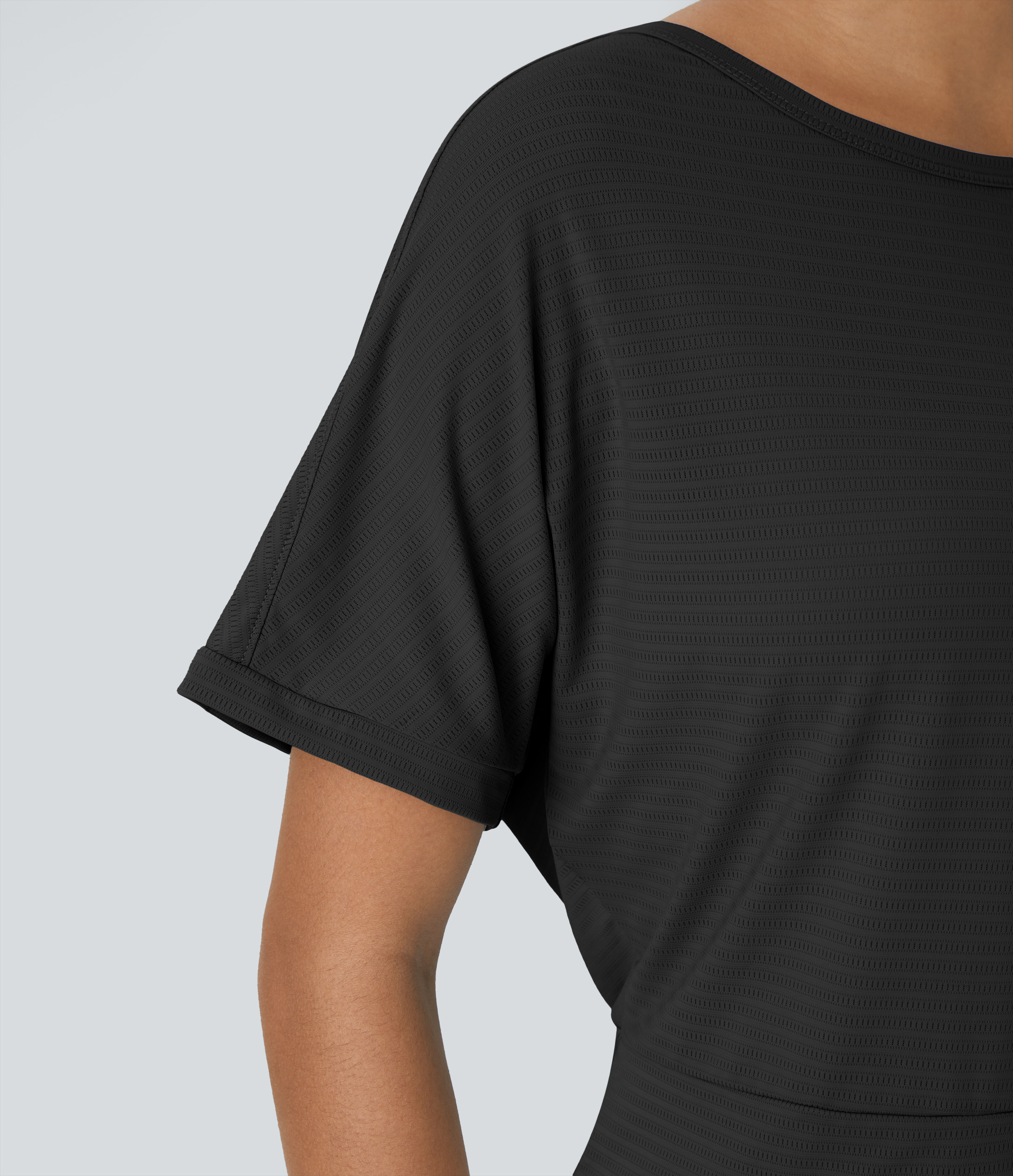 Halara Short Sleeve Twisted Cut Out Yoga Sports Top  - Black - XXS 