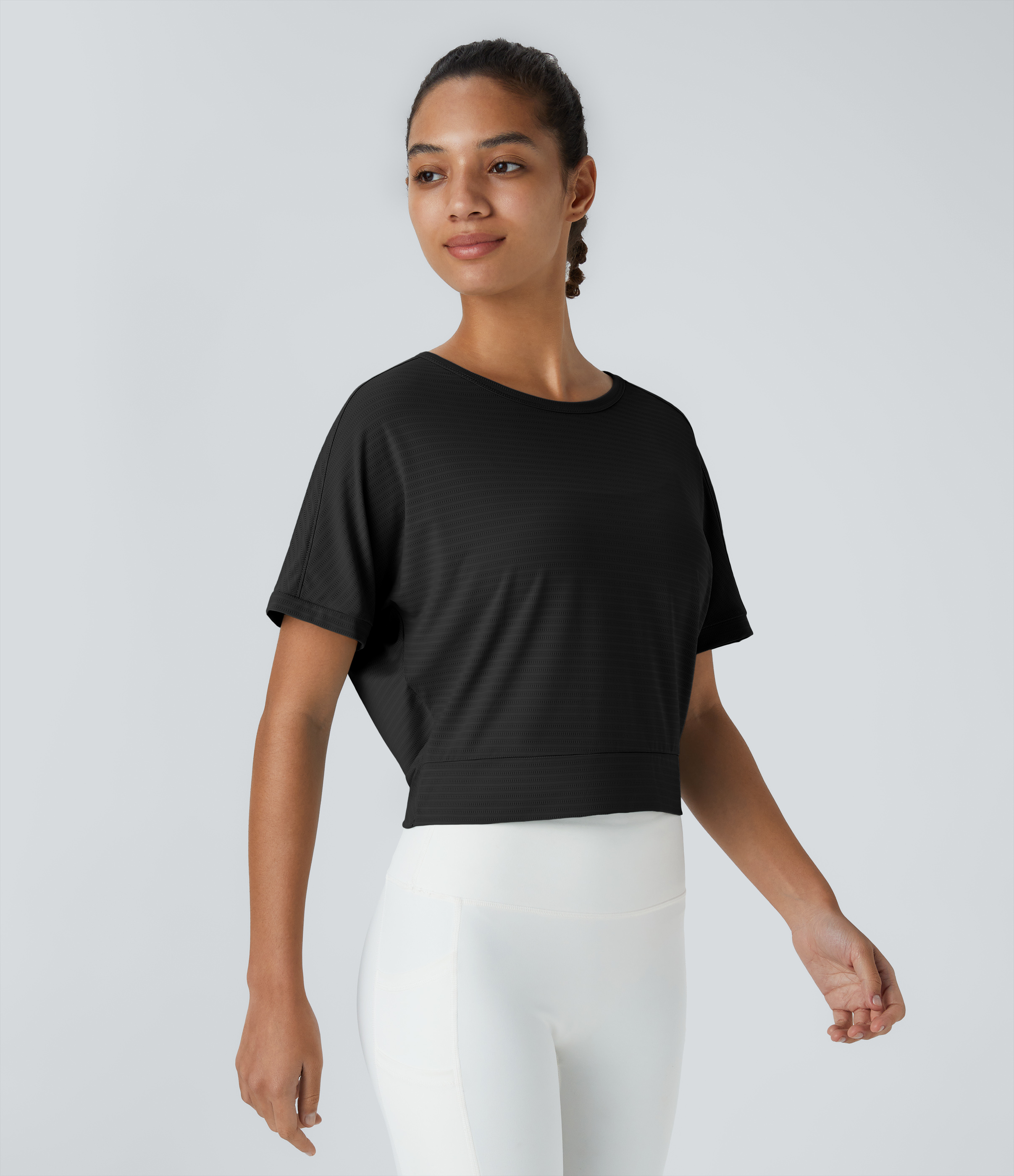 Halara Short Sleeve Twisted Cut Out Yoga Sports Top  - Black - XXS 