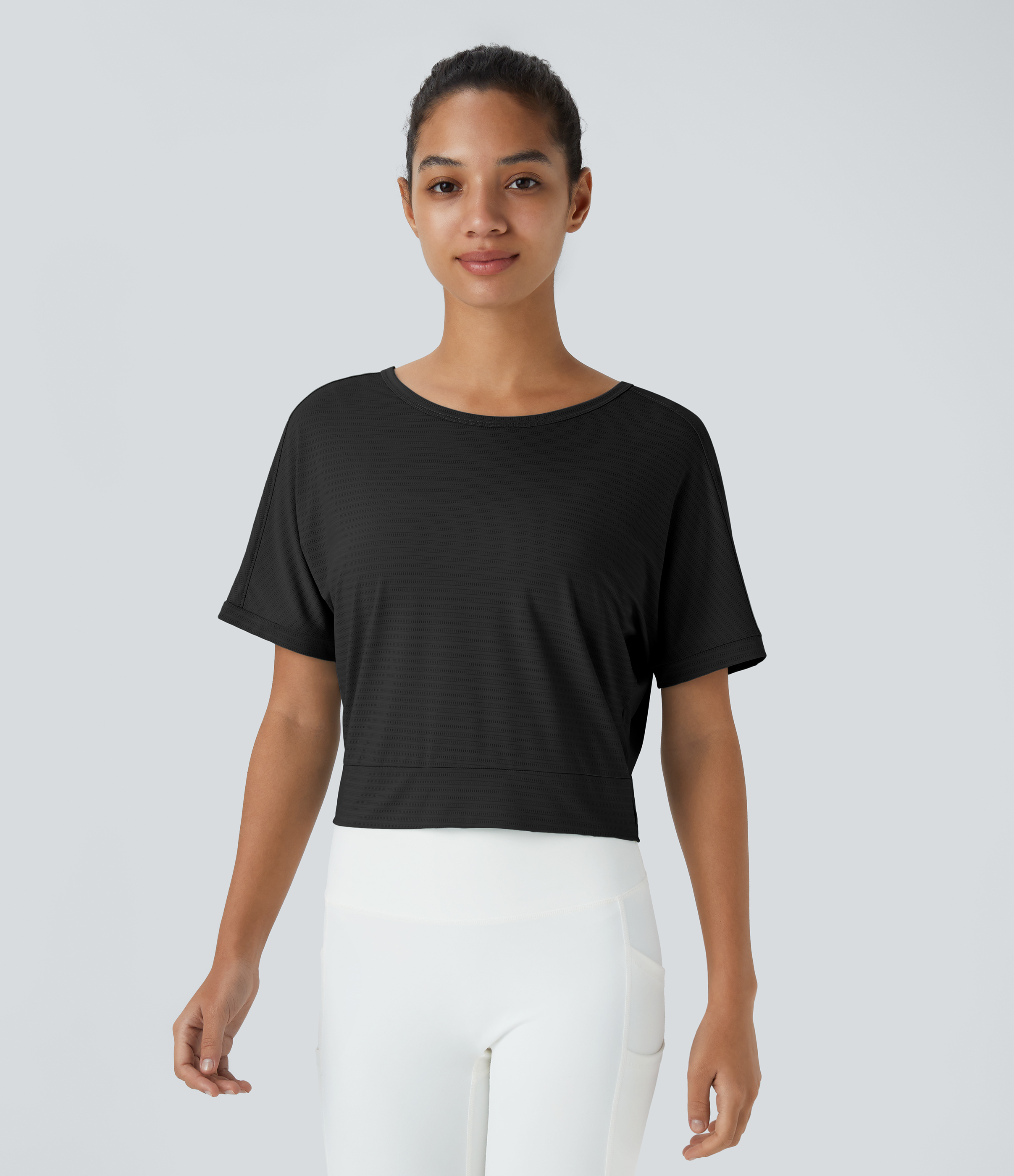 Halara Short Sleeve Twisted Cut Out Yoga Sports Top  - Black - XXS 