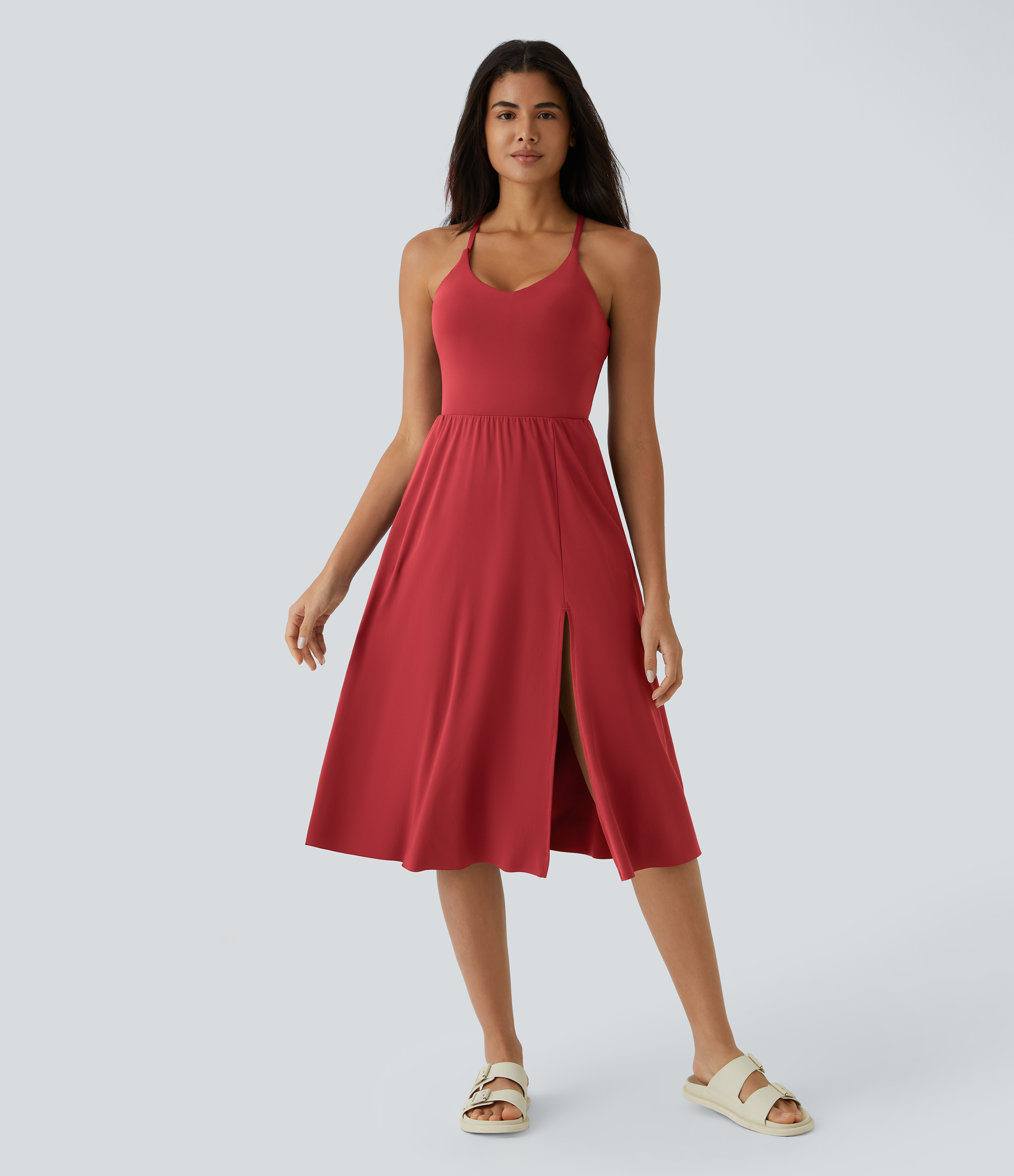 Halara Everyday Midi Chill Dress-La Land Casual Dress - Salsa - XL slip dress beach dress ruched dress halter dress exercise dress 