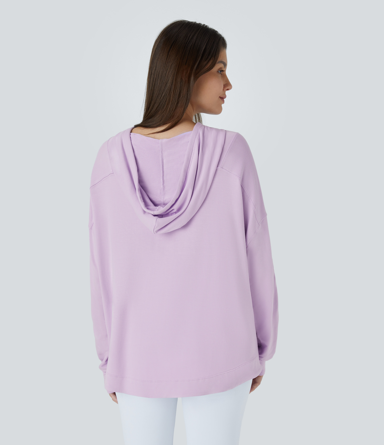 Halara Hooded Drawstring Dropped Shoulder Chest Pocket Oversize Casual Sweatshirt  - Misty Purple - XS 