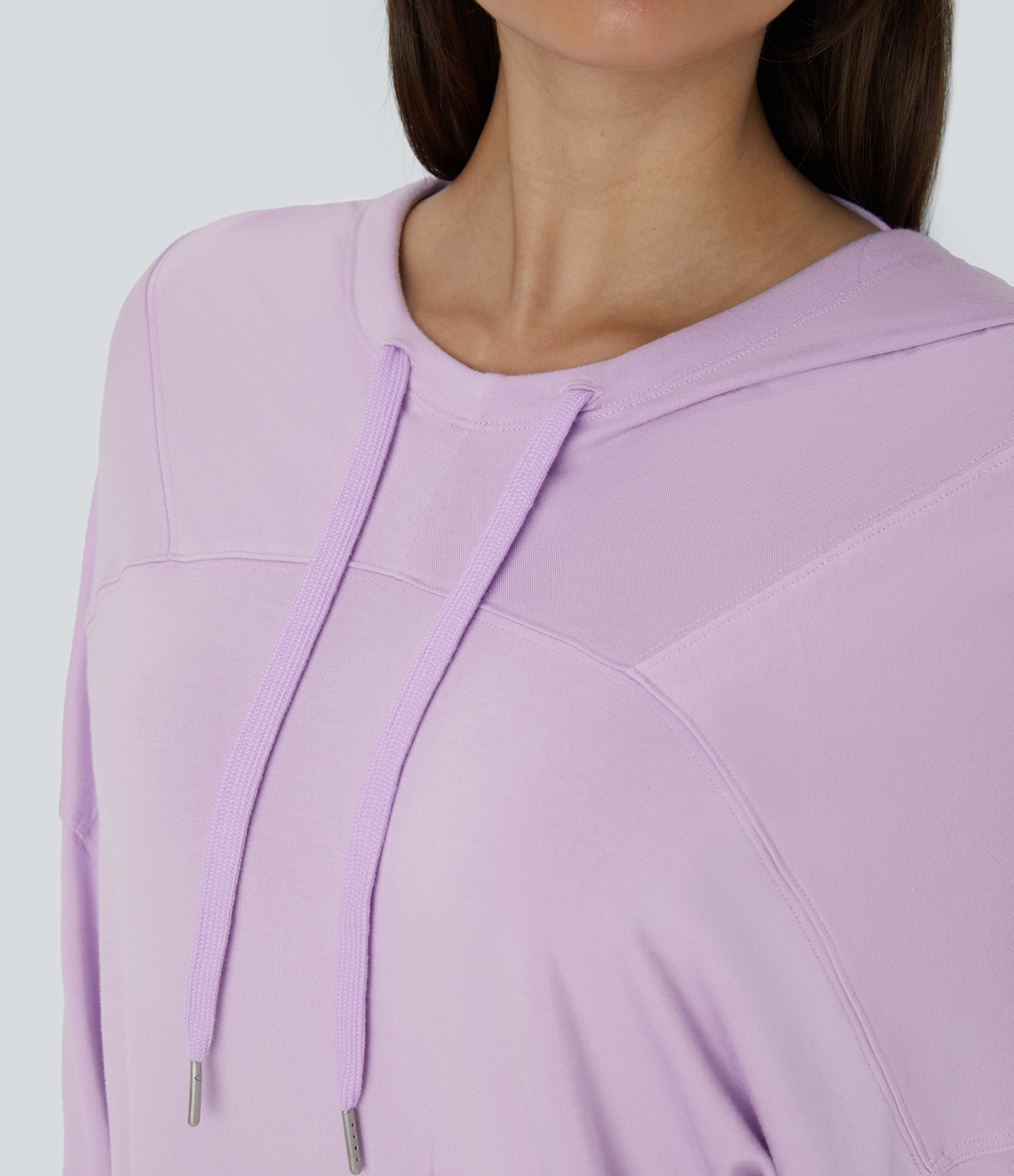 Halara Hooded Drawstring Dropped Shoulder Chest Pocket Oversize Casual Sweatshirt  - Misty Purple - XS 