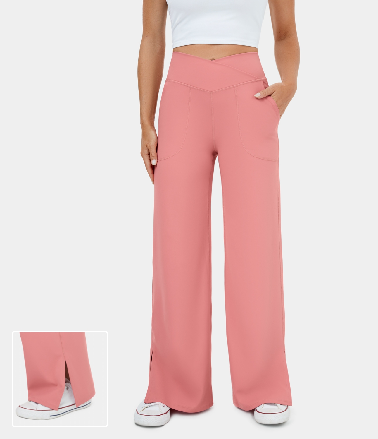 Women’s Crossover Pocket Split Hem Wide Leg Yoga PantsSmile HALARA