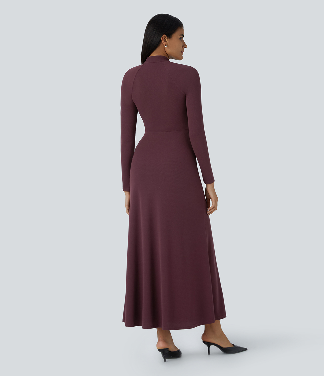Halara Stand Collar Cut Out Raglan Long Sleeve Maxi Waffle Casual Dress Casual Dress - Evening Red - M slip dress beach dress ruched dress 
