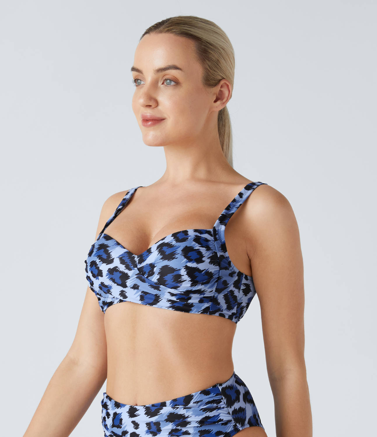 Halara Twisted Adjustable G-Hook Leopard Print Bikini Top Swimsuit  - Ash Blue Leopard - XS 