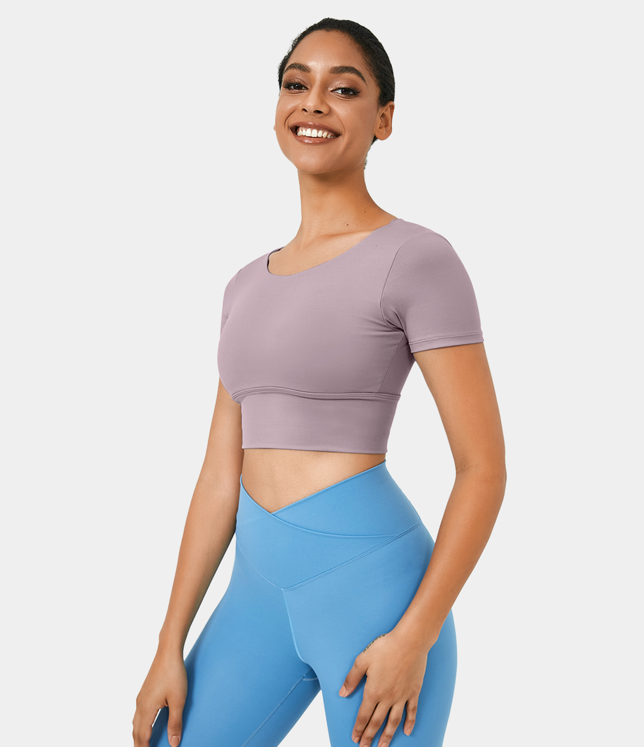 Halara Round Neck Short Sleeve Backless Crisscross Cropped Sports Top  - Iris Purple - XL 