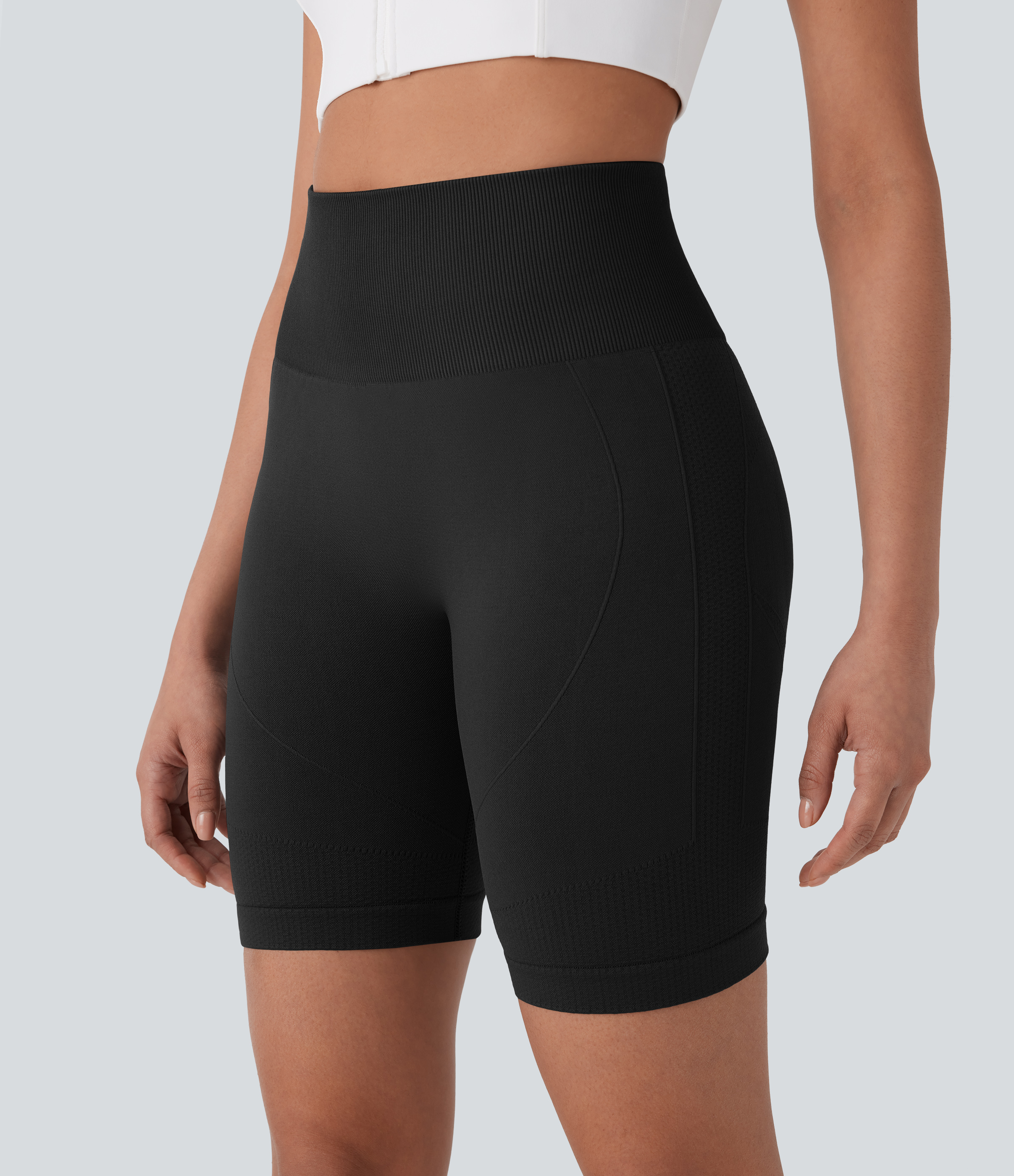Halara Seamless Flow High Waisted Tummy Control Butt Lifting Yoga Biker Shorts 7``  - Black - L biker shorts women black biker shorts 