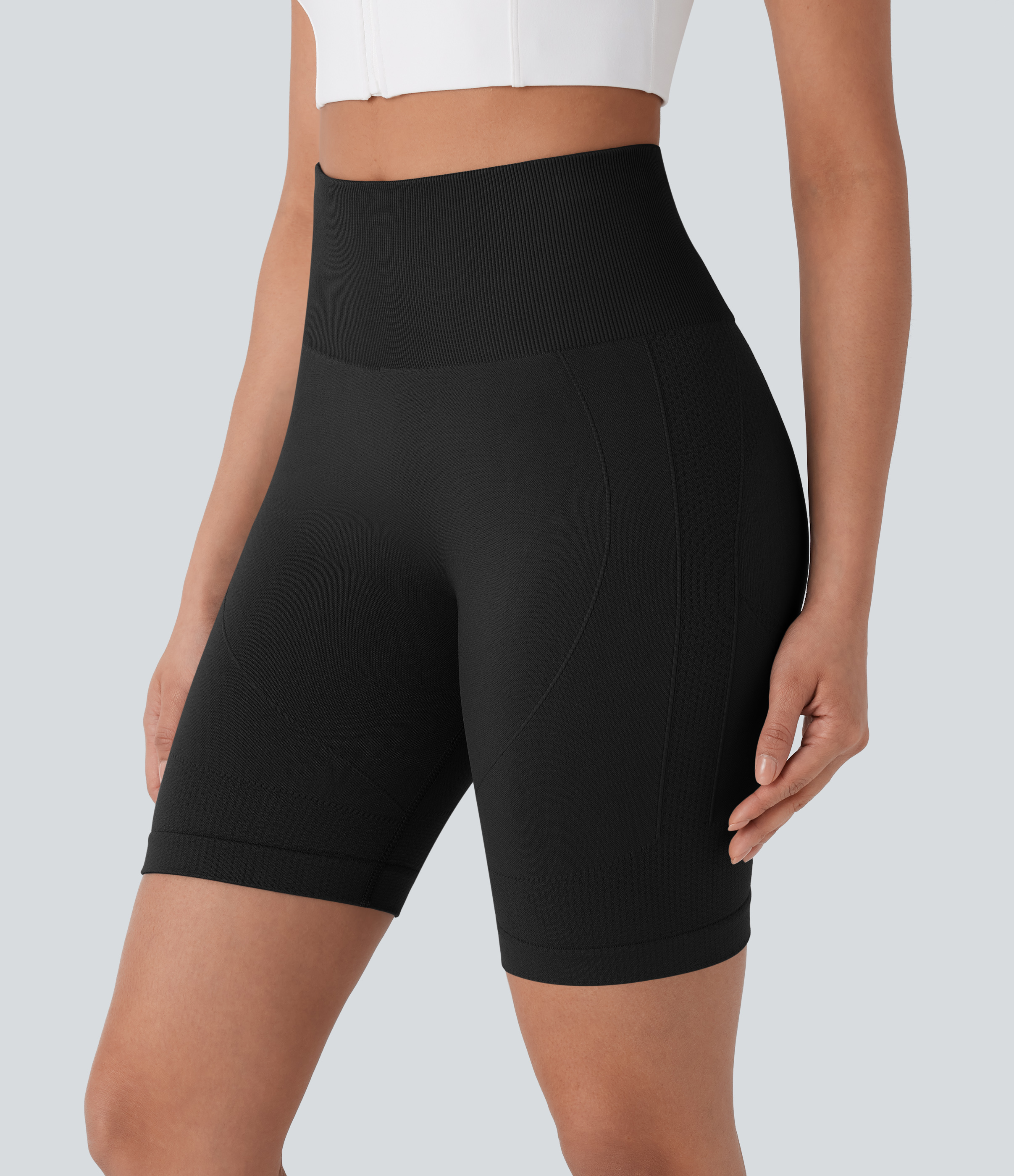 Halara Seamless Flow High Waisted Tummy Control Butt Lifting Yoga Biker Shorts 7``  - Black - L biker shorts women black biker shorts 