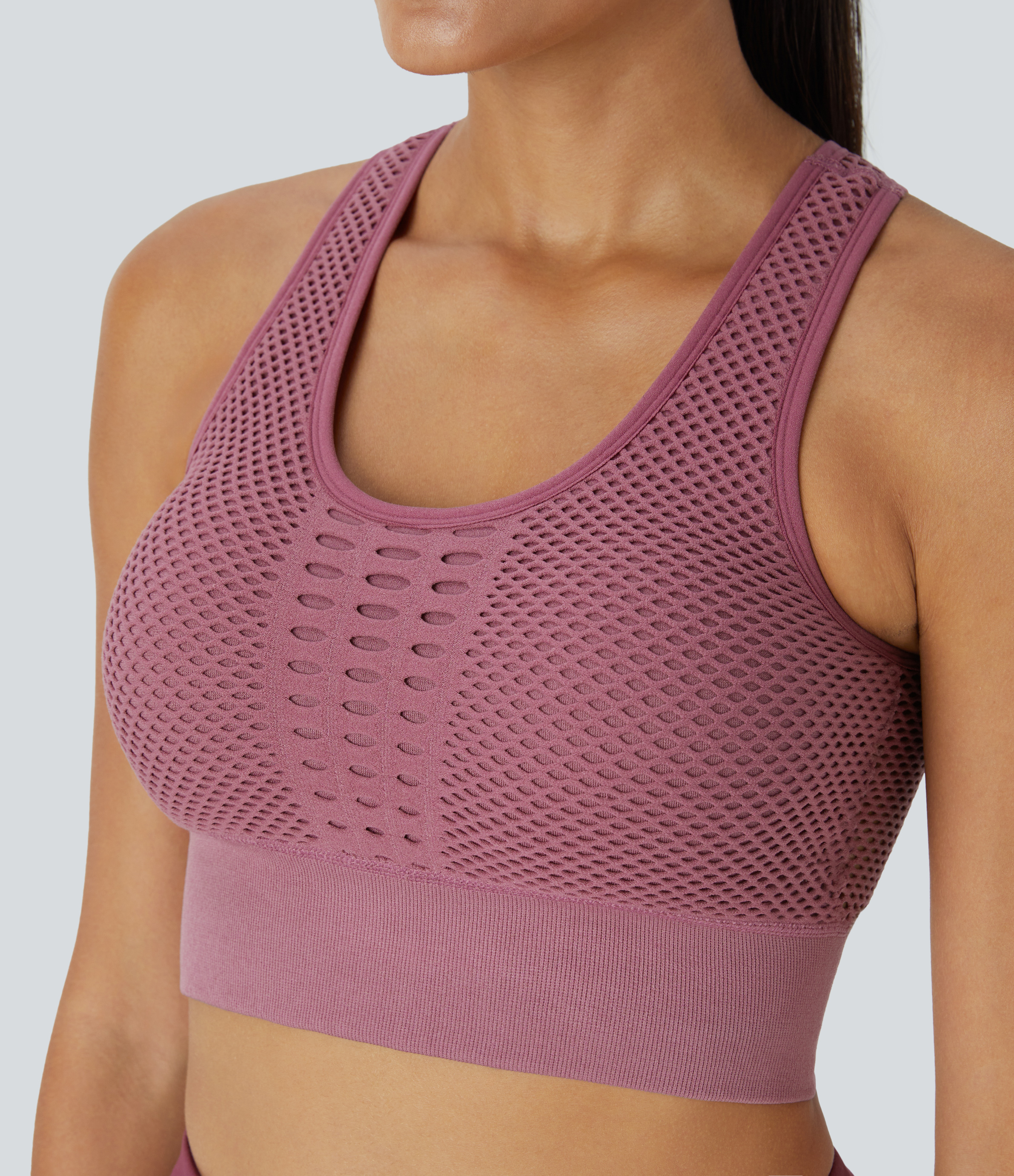 Halara Seamless Flow Low Support Cut Out Patchwork Yoga Sports Bra  - Polignac - M push up bra strapless bra backless bra sticky bra 
