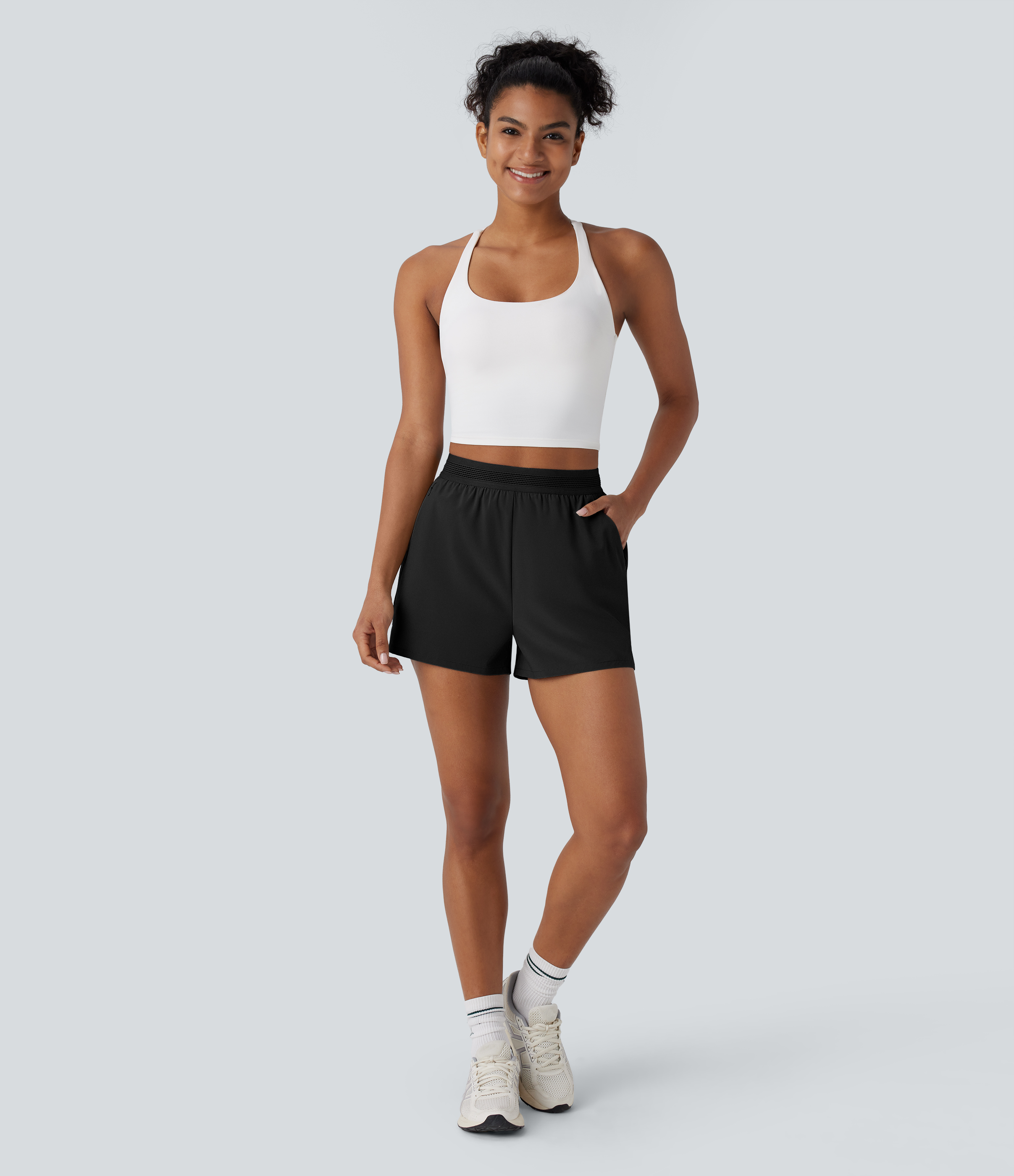 Halara Breezefulв„ў Mid High Waisted Side Zip Pocket Ruffle Split Quick Dry Running Shorts Gym Short - Black - L booty shorts 