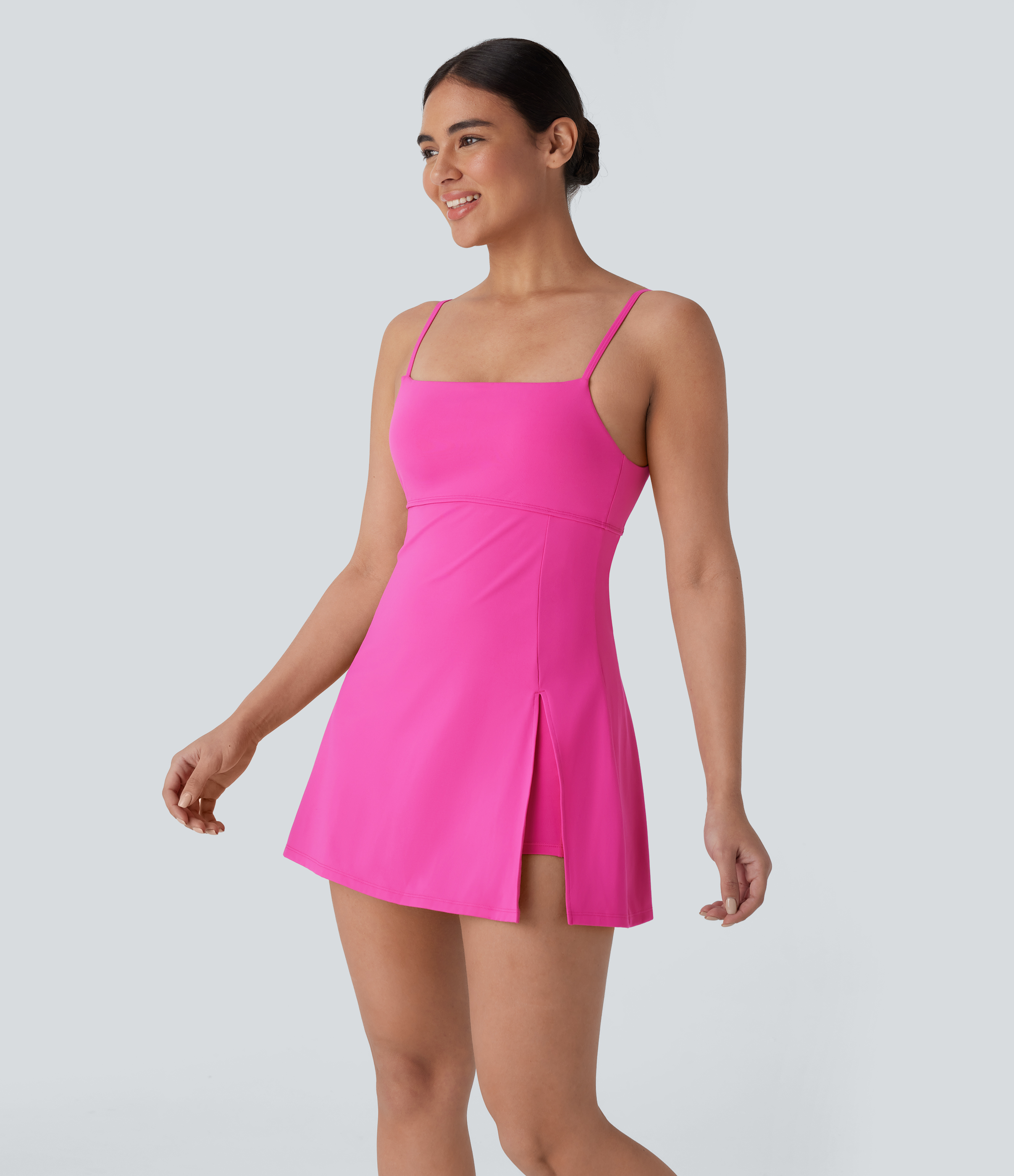 Halara Backless Adjustable Strap Split 2-in-1 Side Pocket Mini Pickleball Active Slip Dress Workout Dress - Hot Pink - XS 