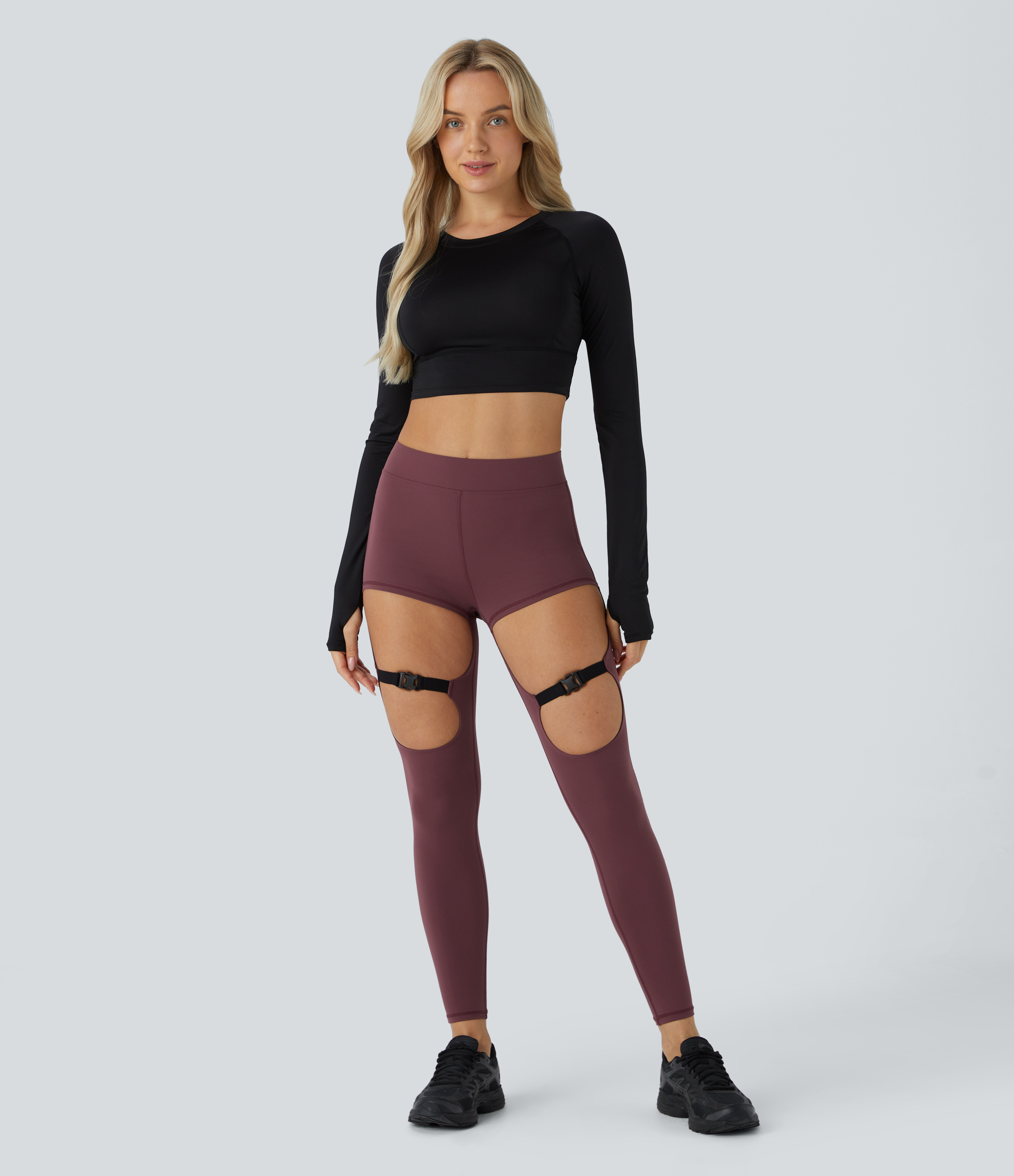 Halara UltraSculpt Mid Rise Cut Out Adjustable Buckle 7/8 Yoga Leggings  - Evening Red - S(7/8) gym leggings leggings with pockets 