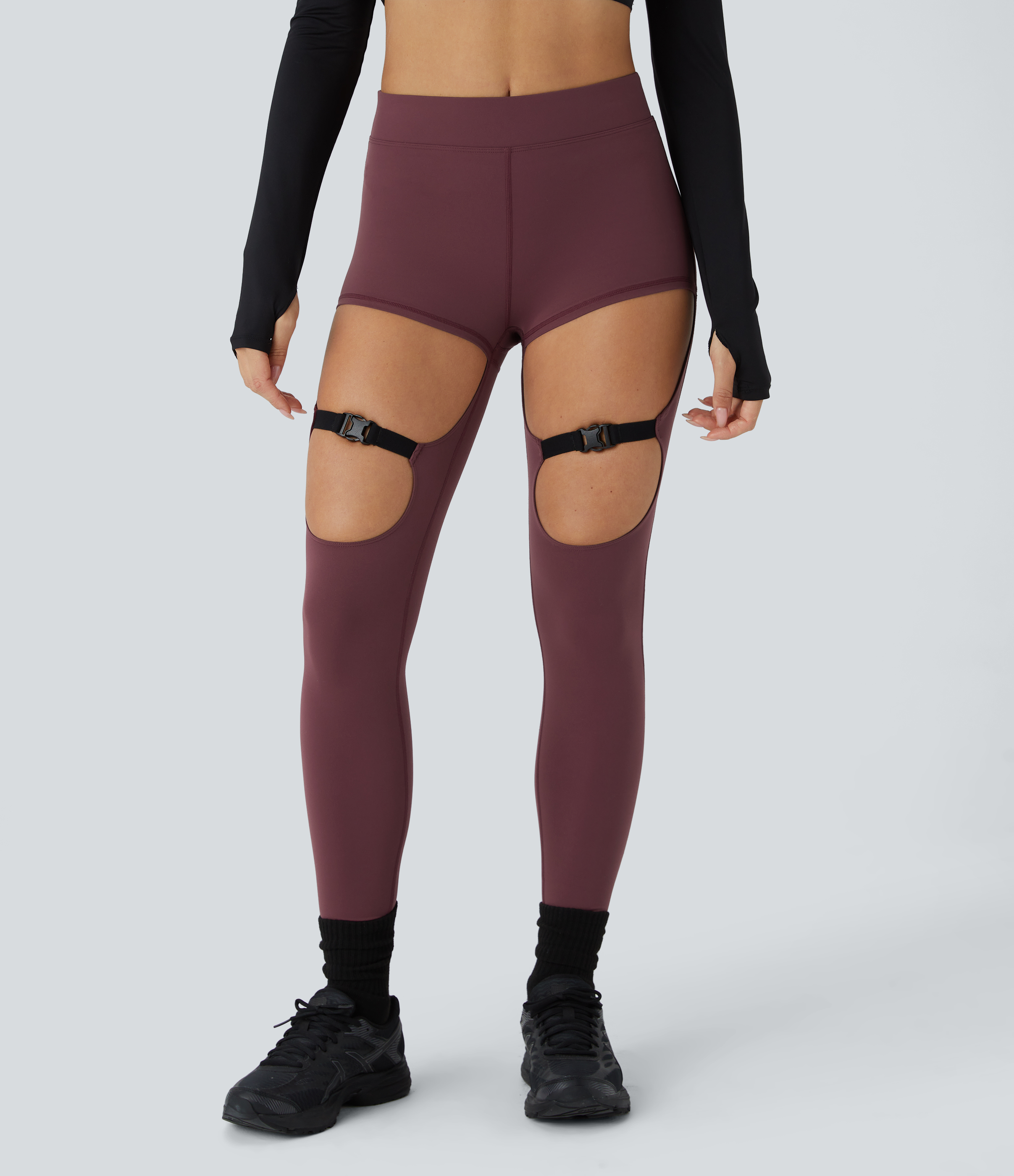 Halara UltraSculpt Mid Rise Cut Out Adjustable Buckle 7/8 Yoga Leggings  - Evening Red - S(7/8) gym leggings leggings with pockets 