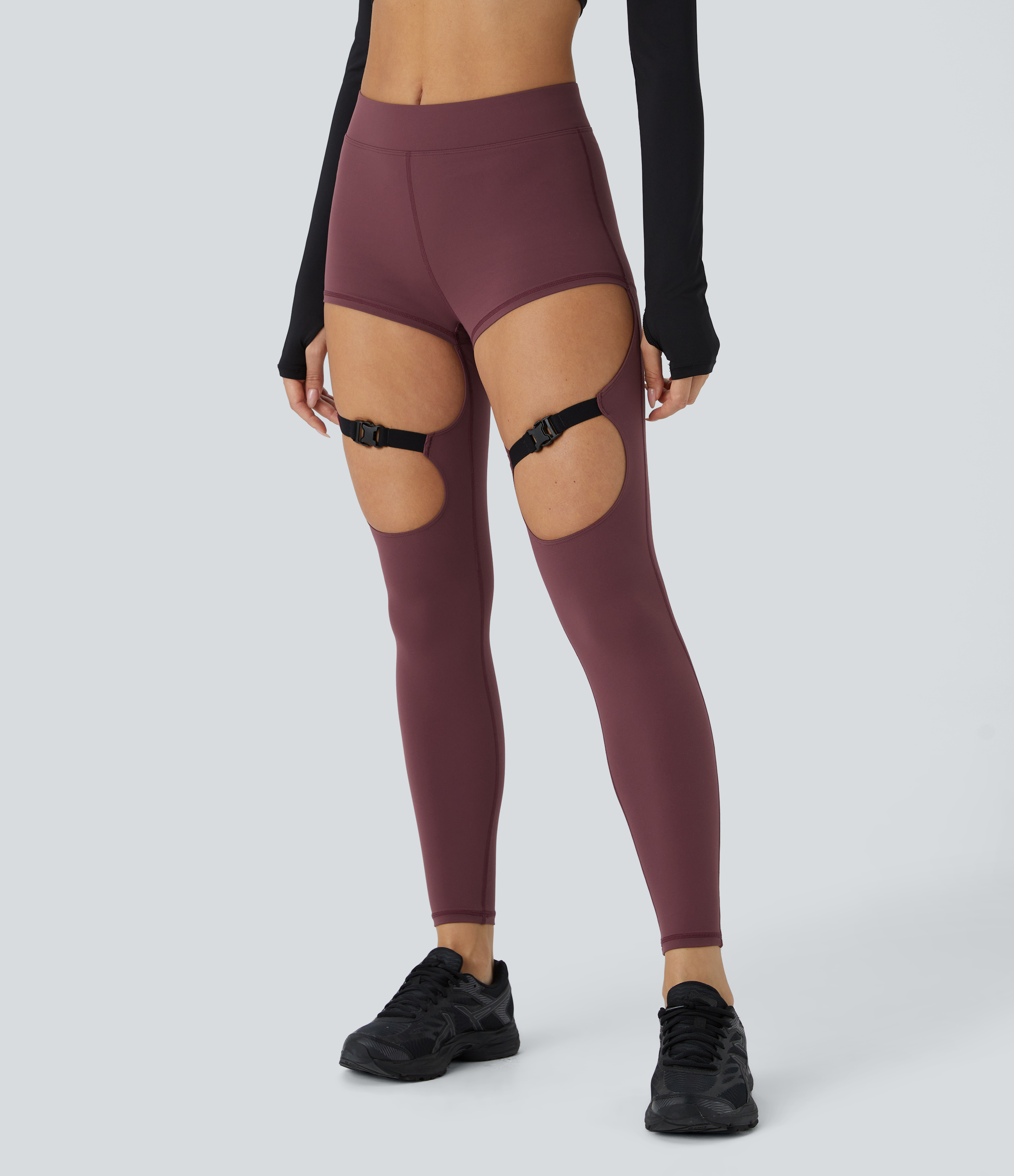 Halara UltraSculpt Mid Rise Cut Out Adjustable Buckle 7/8 Yoga Leggings  - Evening Red - S(7/8) gym leggings leggings with pockets 