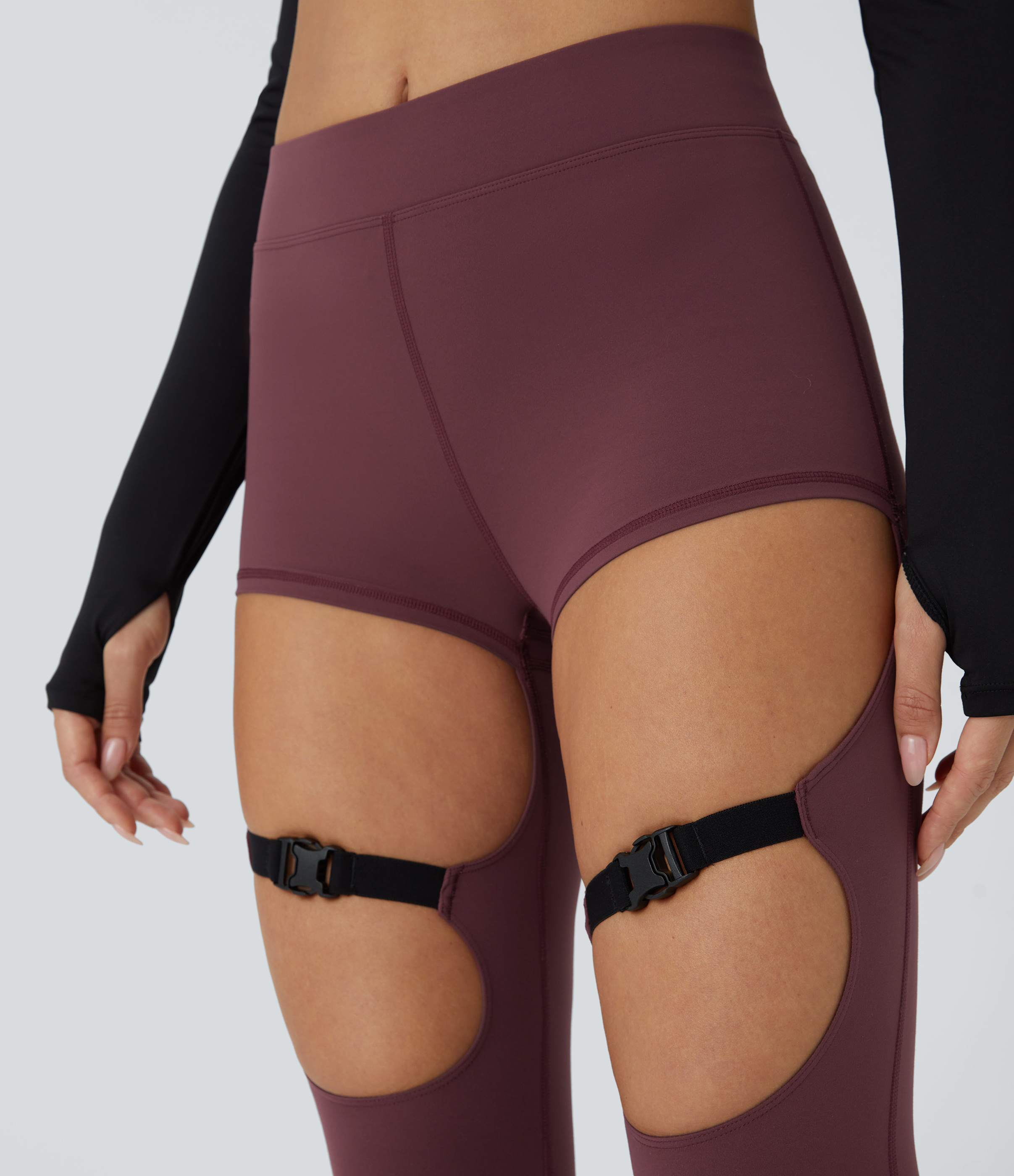 Halara UltraSculpt Mid Rise Cut Out Adjustable Buckle 7/8 Yoga Leggings  - Evening Red - S(7/8) gym leggings leggings with pockets 