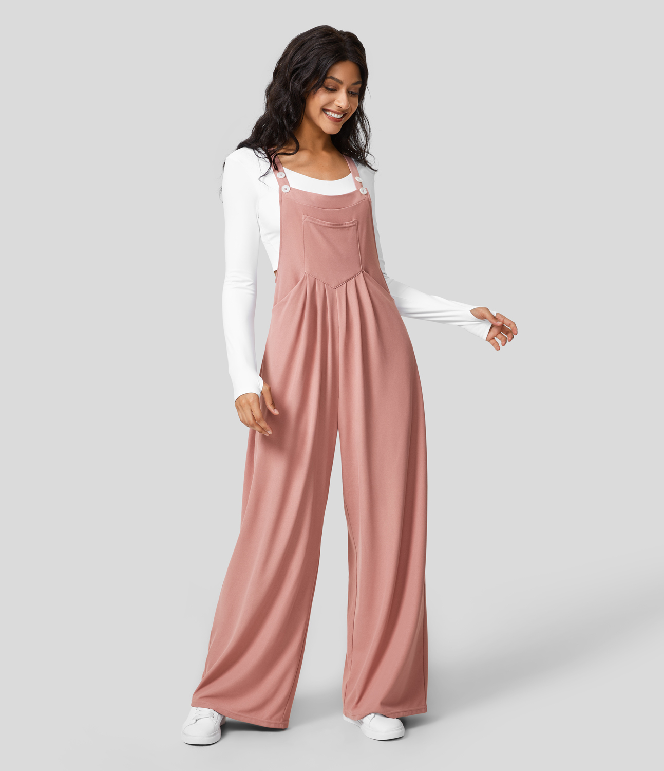 women-s-adjustable-strap-button-multiple-pockets-plicated-waffle-casual