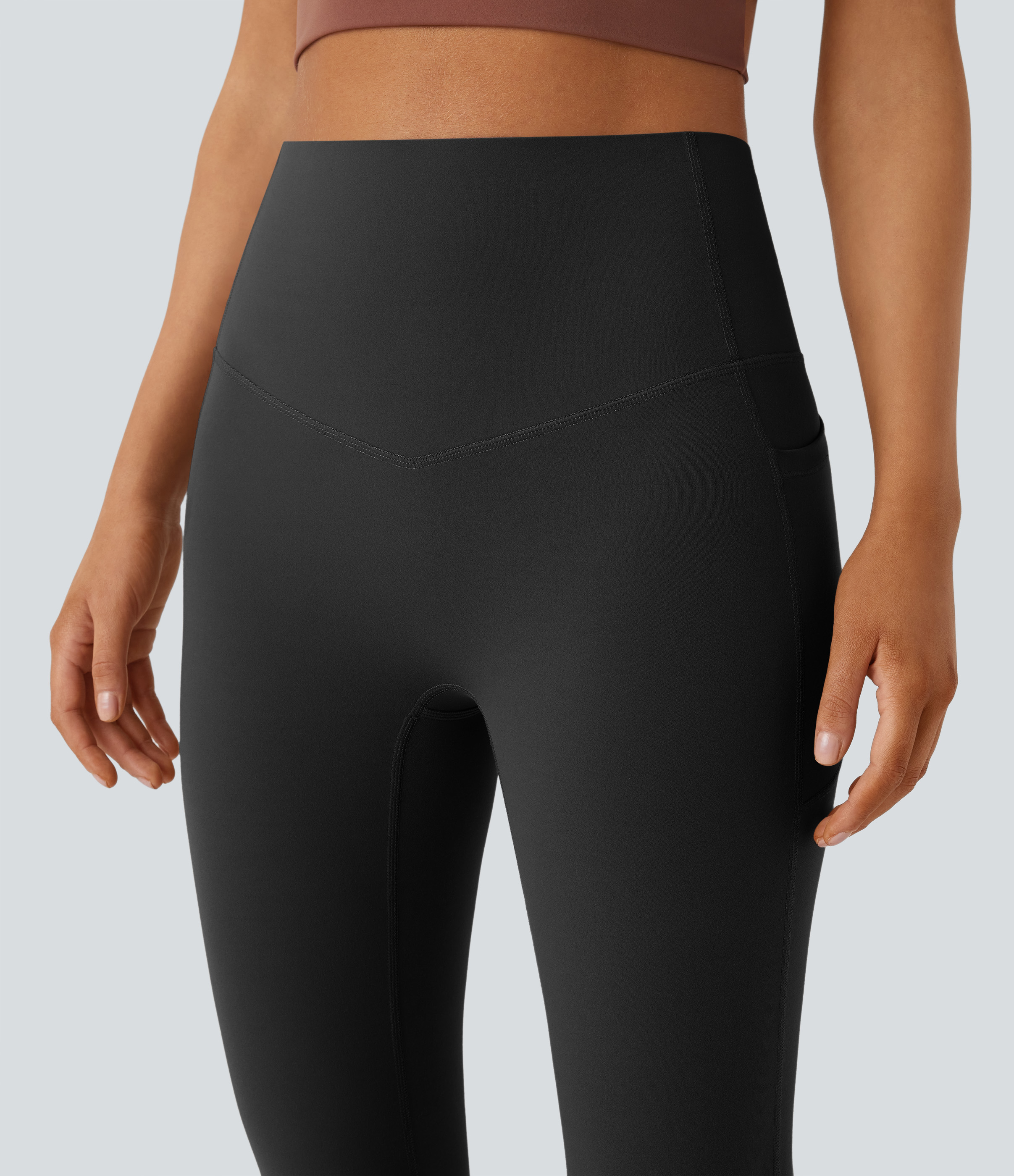 Halara SoCinched High Waisted Tummy Control Side Pocket Shaping Yoga UltraSculpt Bootcut Leggings  - Black - L(regular) gym leggings 