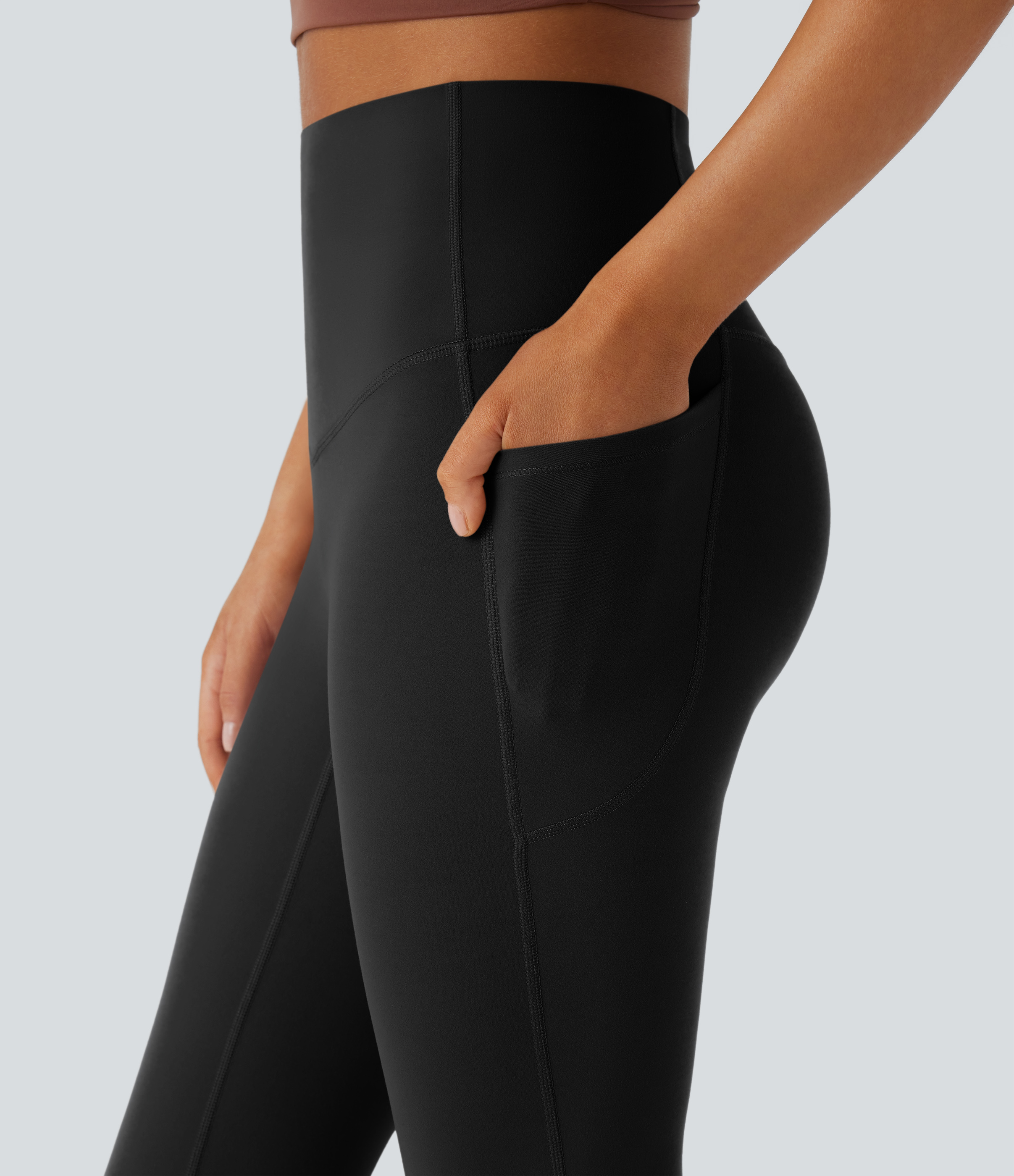Halara SoCinched High Waisted Tummy Control Side Pocket Shaping Yoga UltraSculpt Bootcut Leggings  - Black - L(regular) gym leggings 