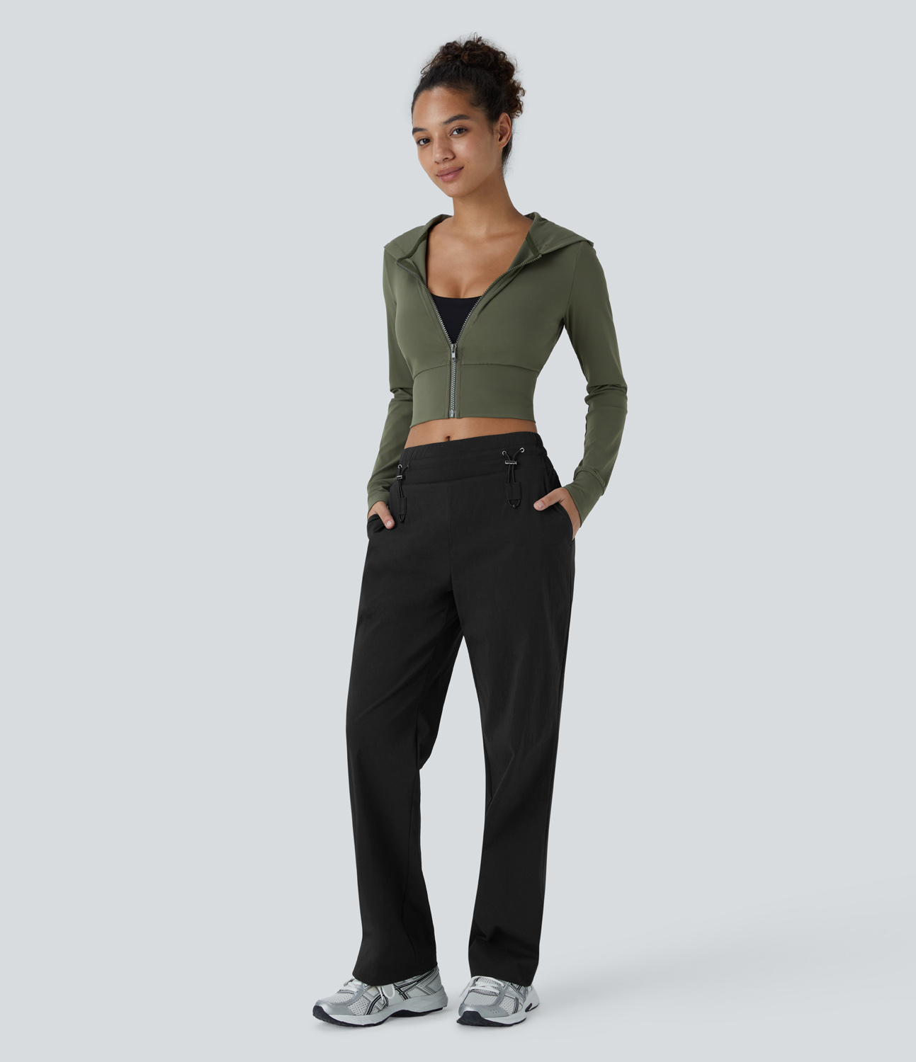 Halara Wear-Resistant Mid Rise Adjustable Drawcord Side Pocket Straight Leg Casual Pants  - Black - XS(regular) 
